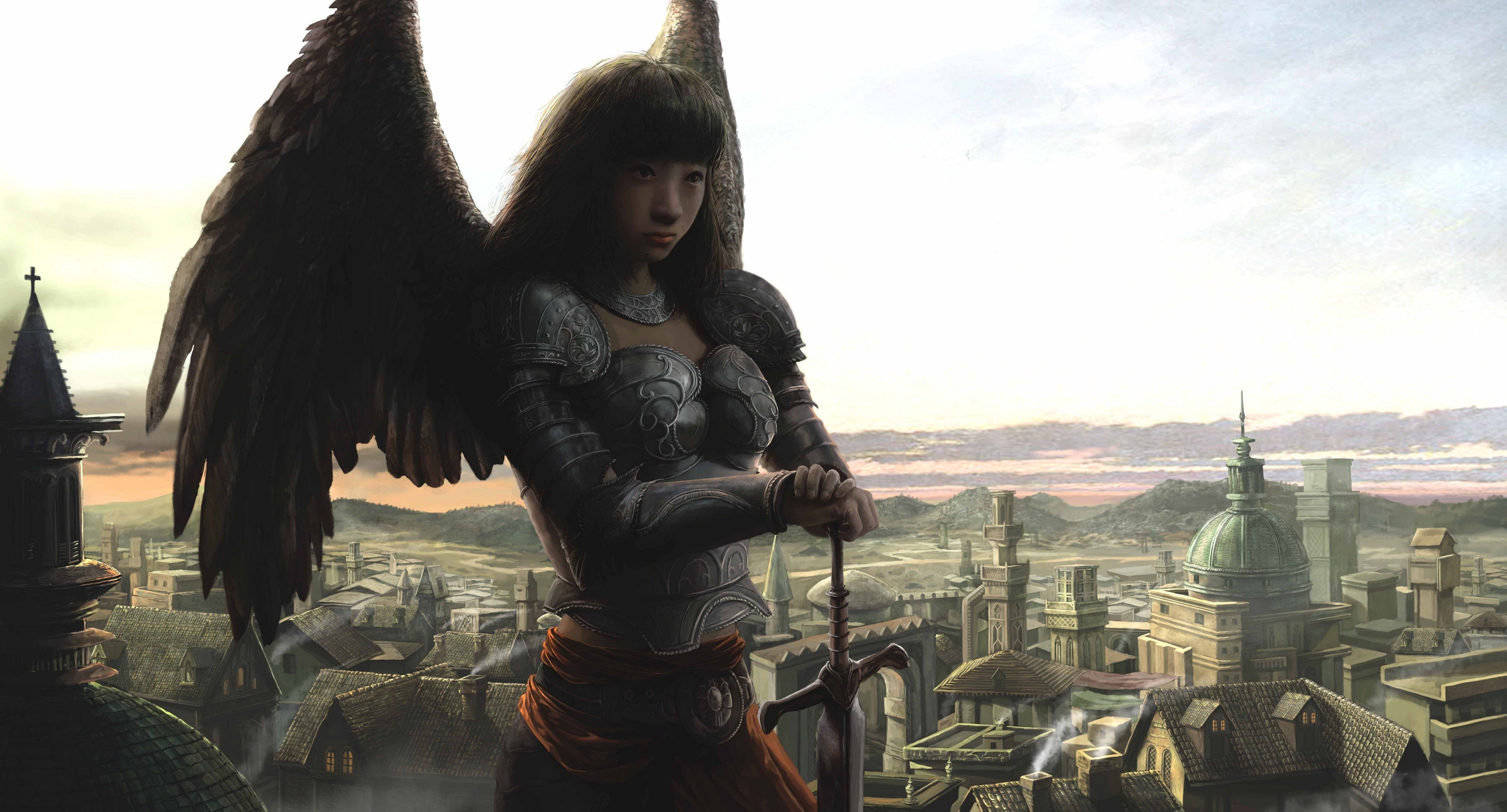 sword, 4K, wings, fantasy art, suzuki, 4462x2405 px, armor, fantasy, motorcycles, art, hd, x, px, HD Wallpaper