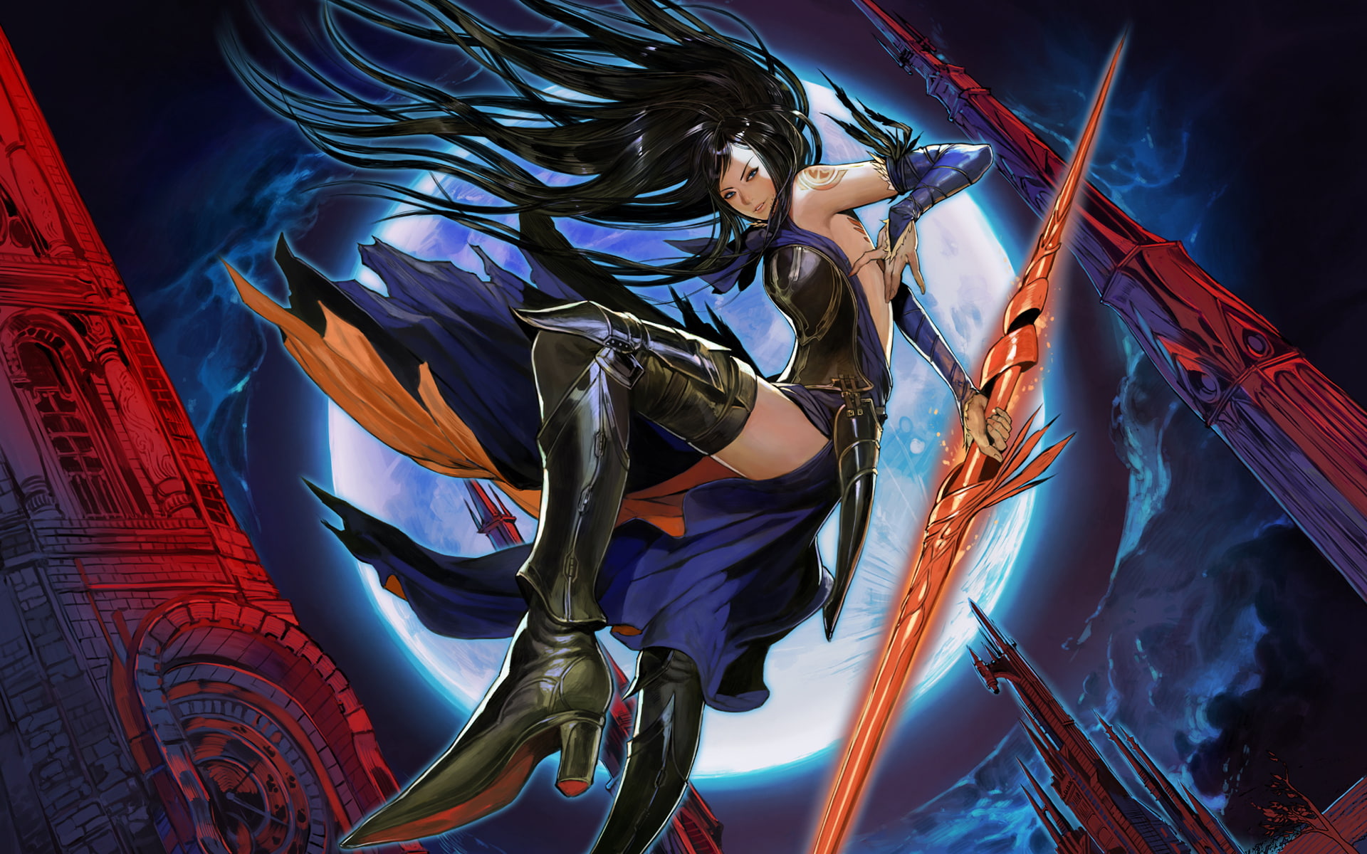castlevania, jump, order of ecclesia, weapons, girl, the moon, 1080P, shanoa, HD Wallpaper
