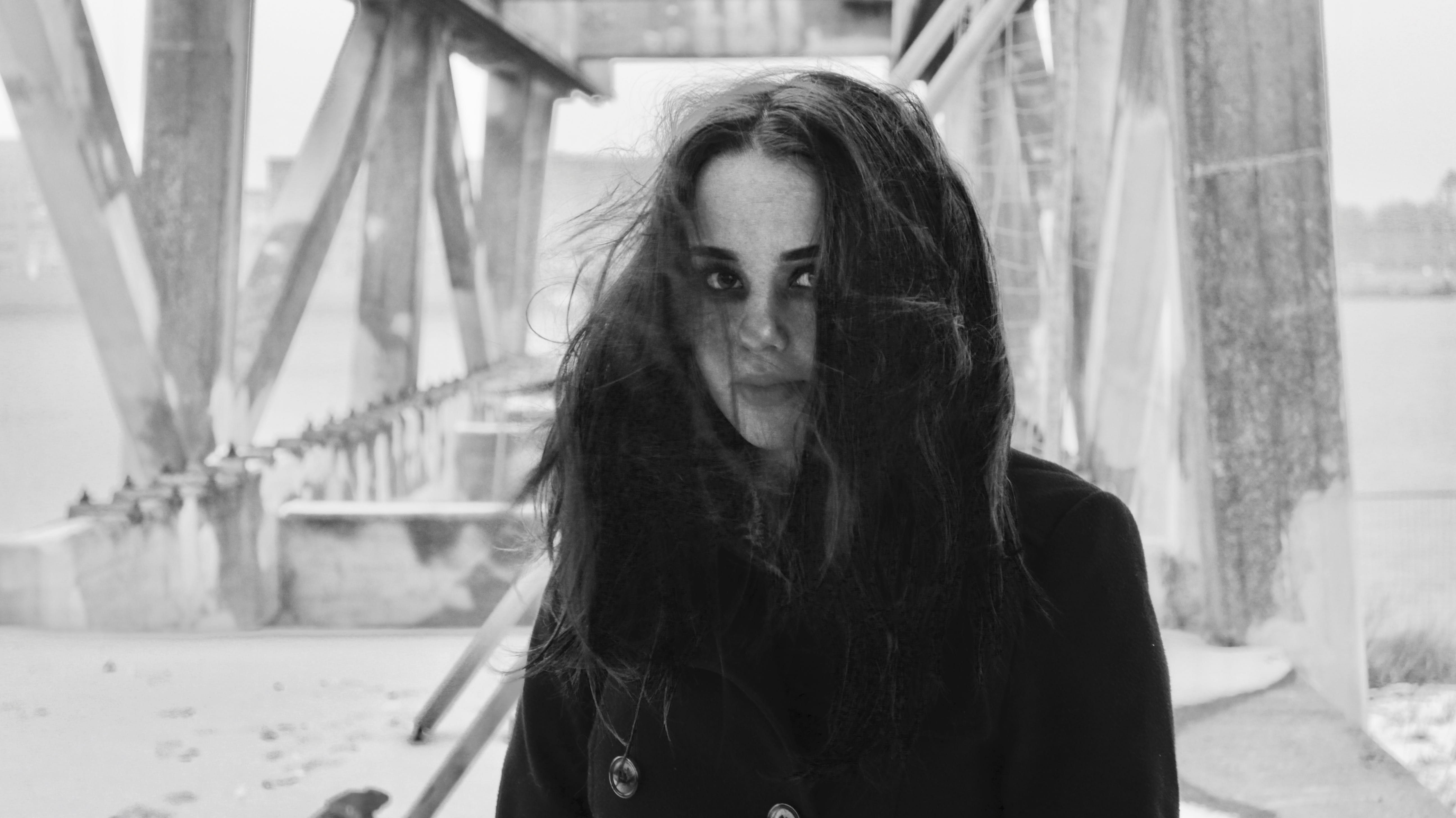 expressionism, casual clothing, lifestyles, black white, contemplation, one person, 5K, front view, prince, construction, light, real people, beautiful woman, HD Wallpaper