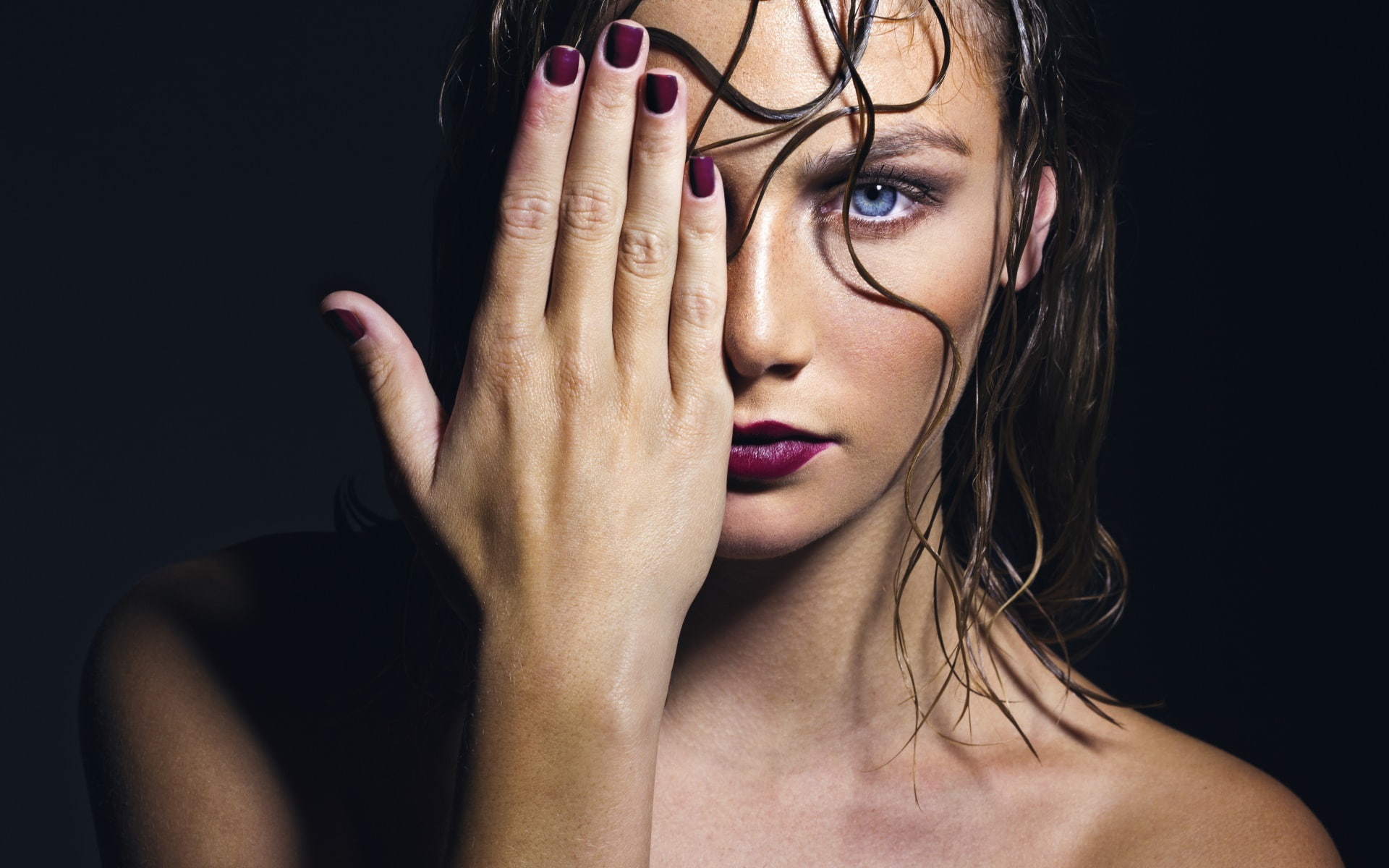 hands, women, 1080P, painted nails, face, HD Wallpaper