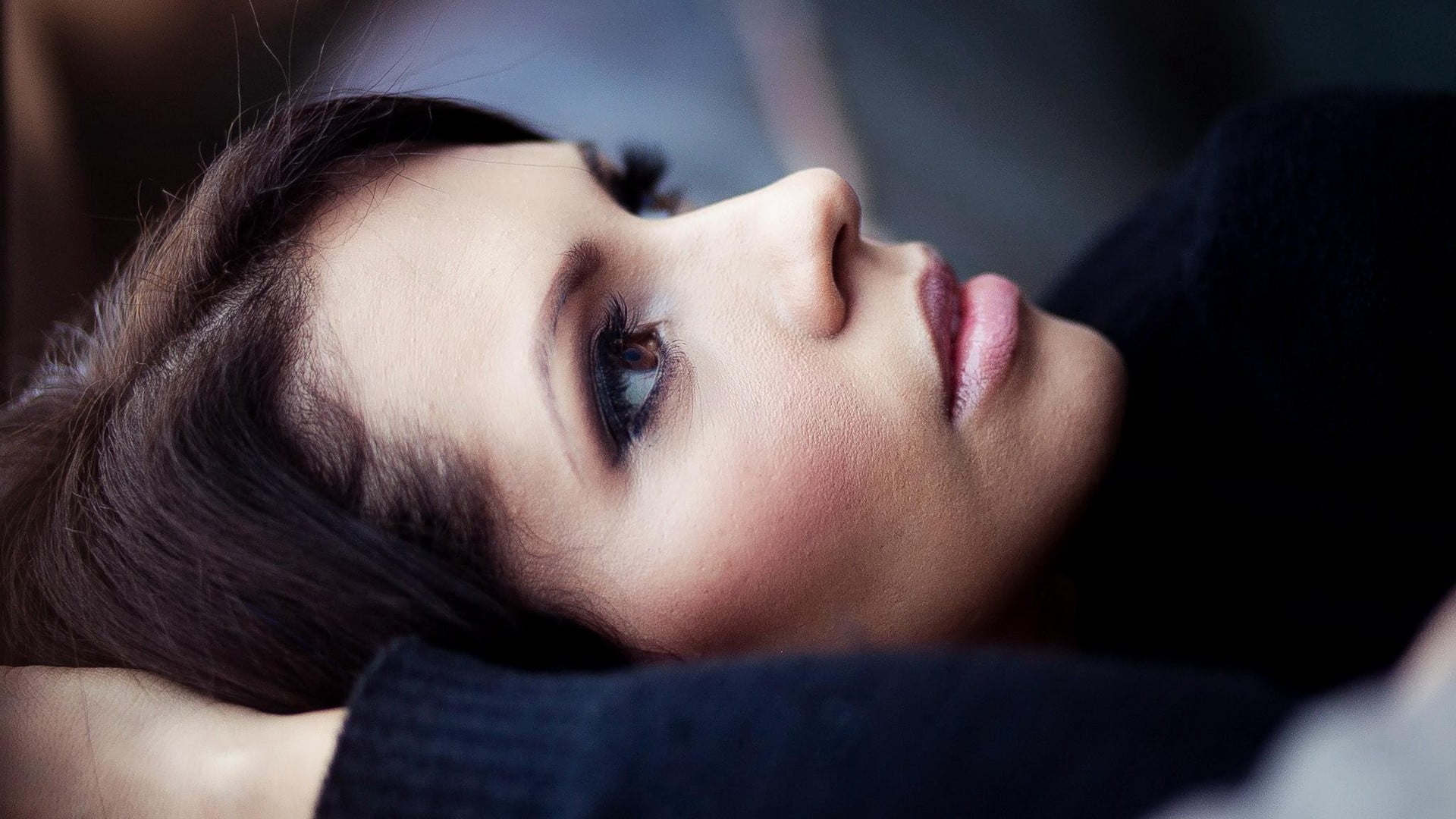 hairstyle, one person, women, beautiful woman, close-up, body part, human body part, young adult, adult, wearing, depression - sadness, brown eyes, contemplation, HD Wallpaper