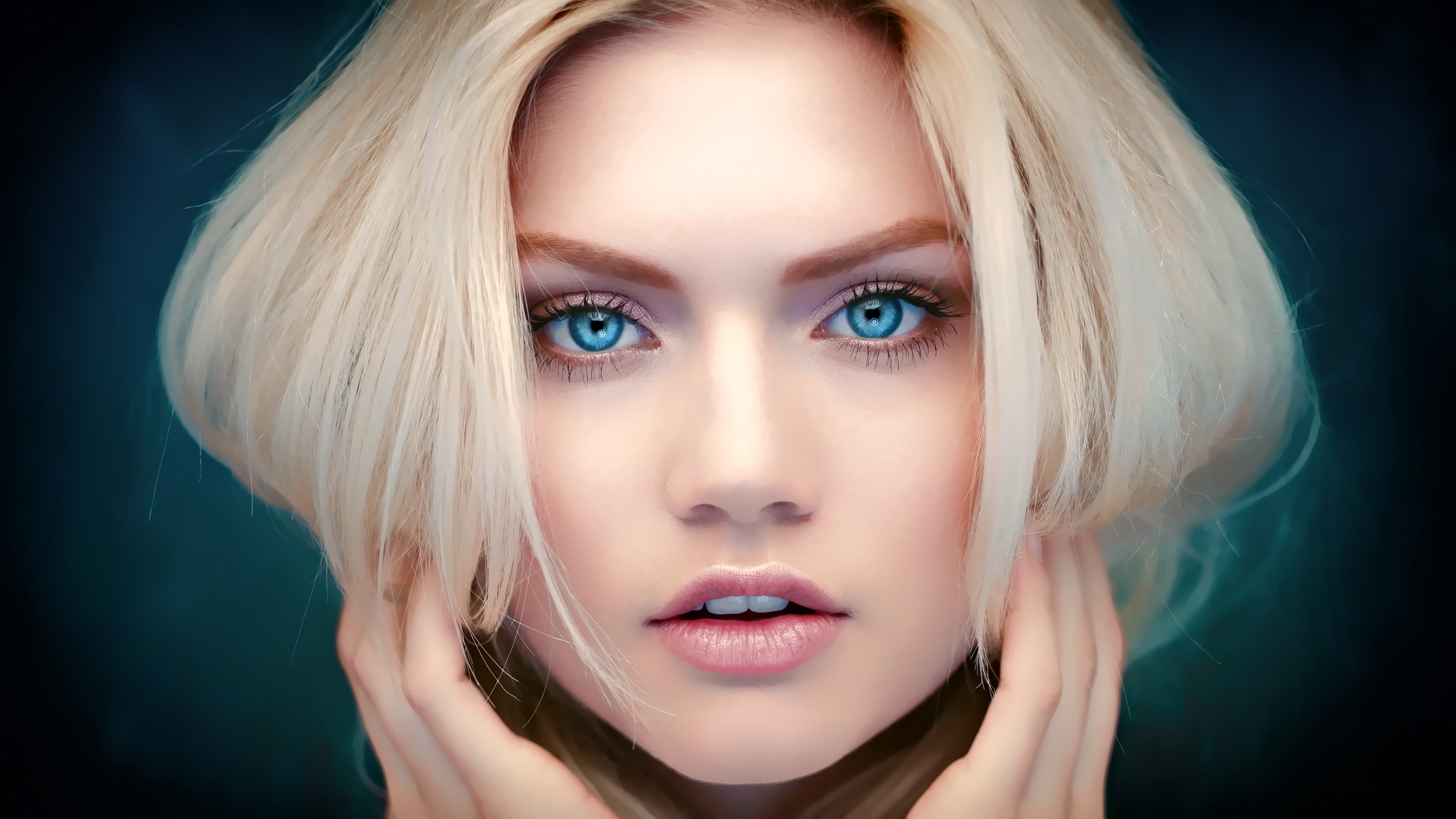 face martina dimitrova blonde blue eyes women model closeup portrait, 4K, HD Wallpaper