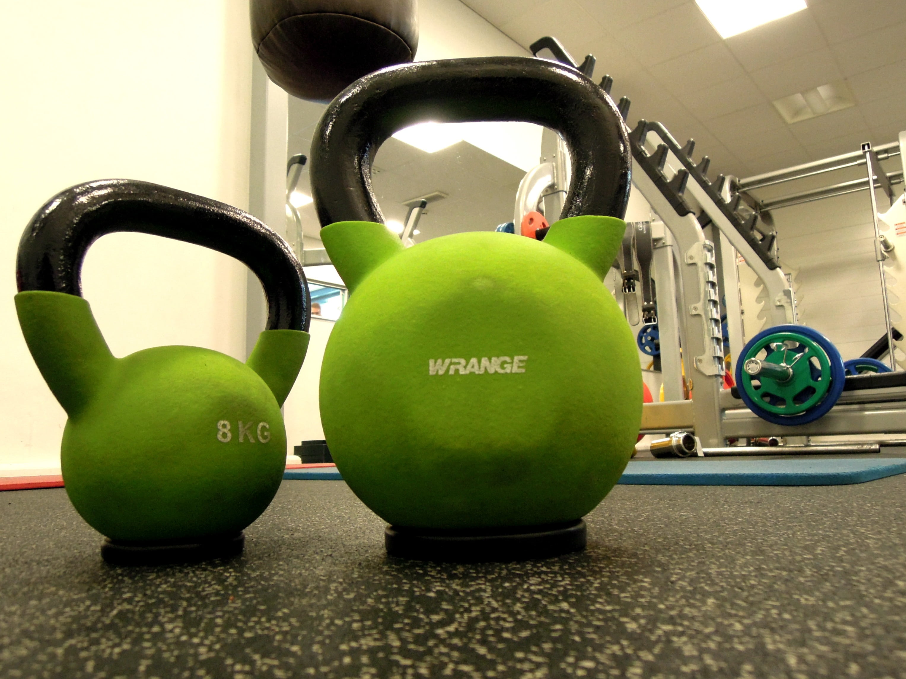 training, transportation, lifestyles, fitness, no people, green color, healthy lifestyle, kettlebell, 2K, in the gym, sports training, wrange, sport, weight training, HD Wallpaper