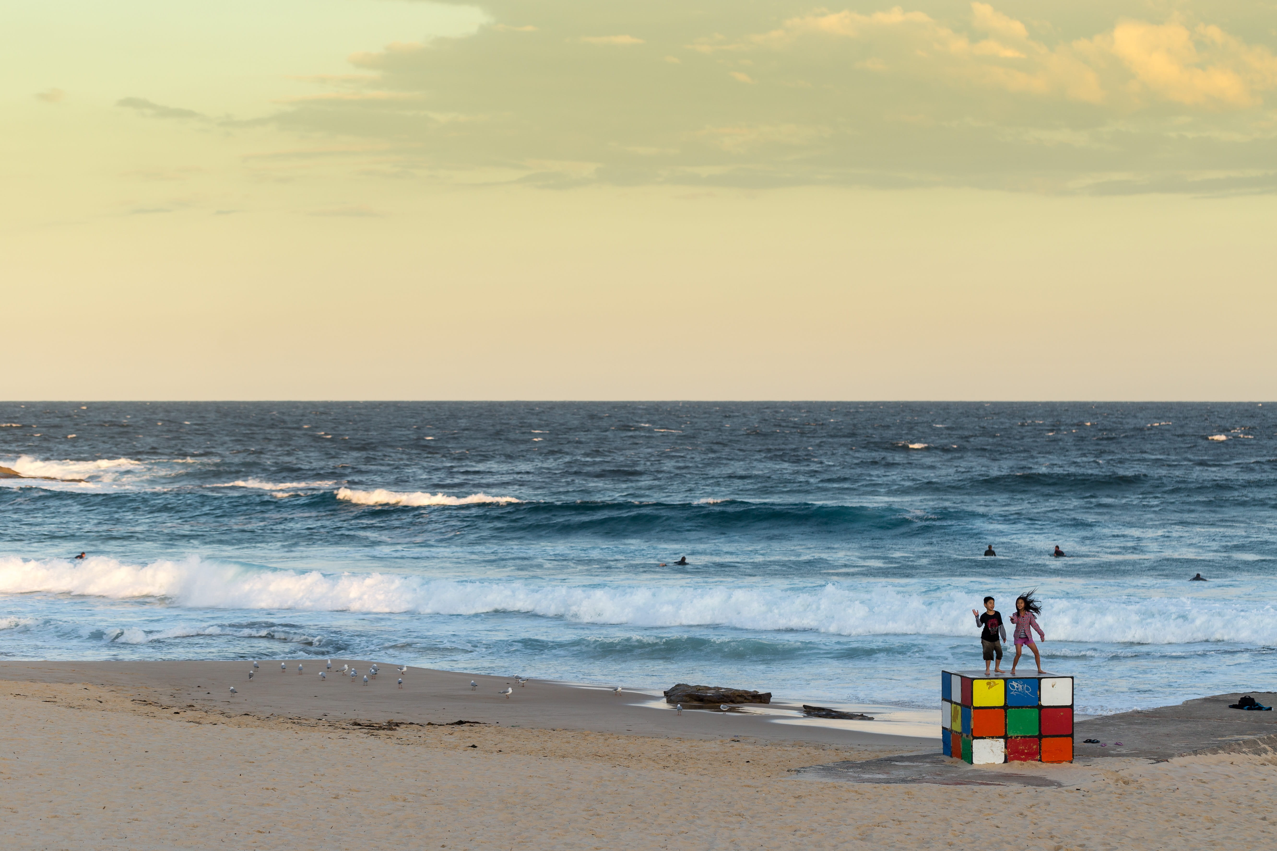 maroubra, leisure activity, two people, Kids, rubik, surfing, Australia, beauty in nature, sunset, wave, photo, cube, people, nature, public domain, horizon over water, HD Wallpaper