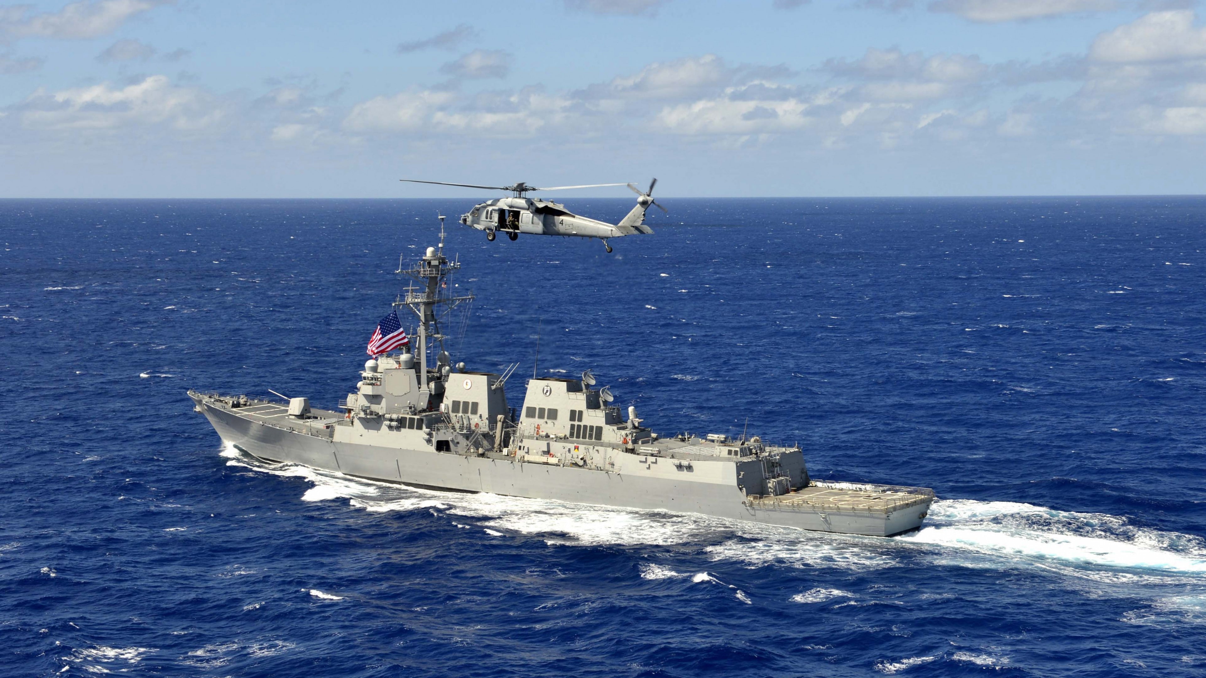 USA Navy, daytime, body, blue, cloudy, gray, USS William P. Lawrence, guided-missile destroyer, DDG-110, sky, 4K, ship, Arleigh Burke-class, water, HD Wallpaper