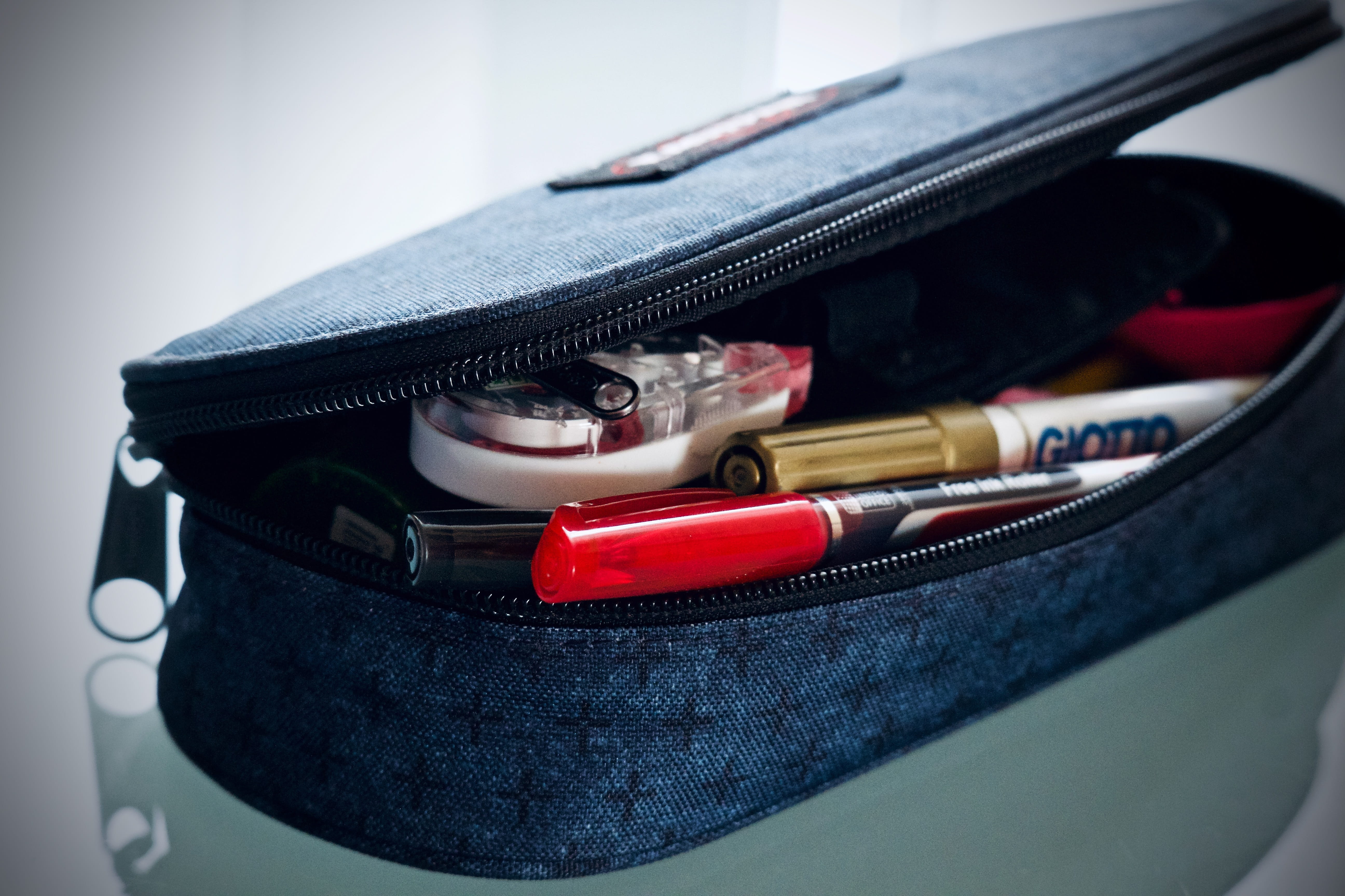 5K, white background, school, no people, pen holder, fashion, jeans, case, pens, culture, learn, studio shot, choice, leather, education, camera - photographic equipment, HD Wallpaper