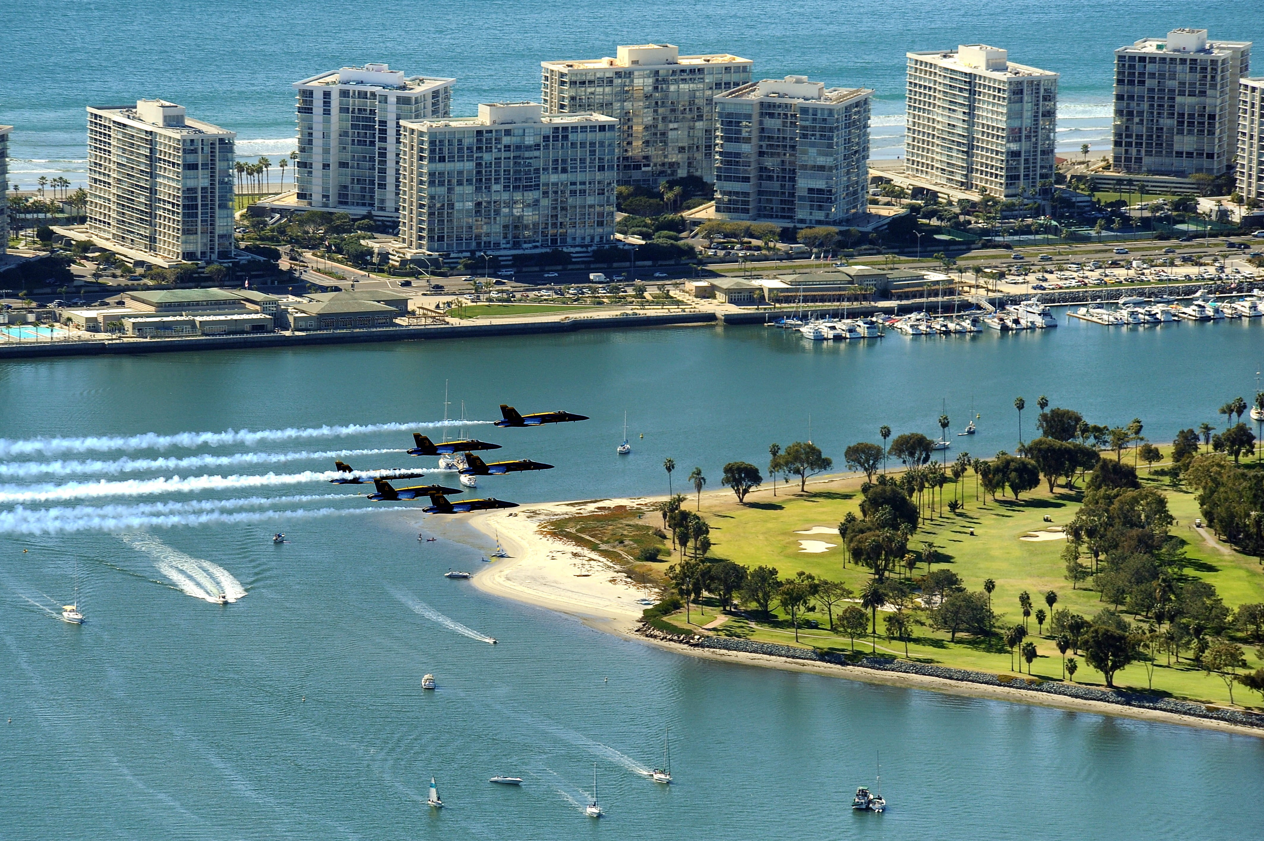 beach, building, aerial View, bay, blue, sea, nautical vessel, cityscape, ocean, urban Scene, harbor, san diego, Precision, military, travel Locations, HD Wallpaper