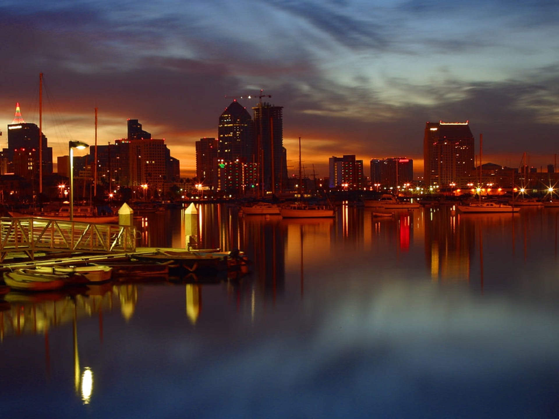 modern, nature, body of water, no people, water, sunset, city, cloud - sky, waterfront, building exterior, skyscraper, illuminated, skyline, buildings, HD Wallpaper