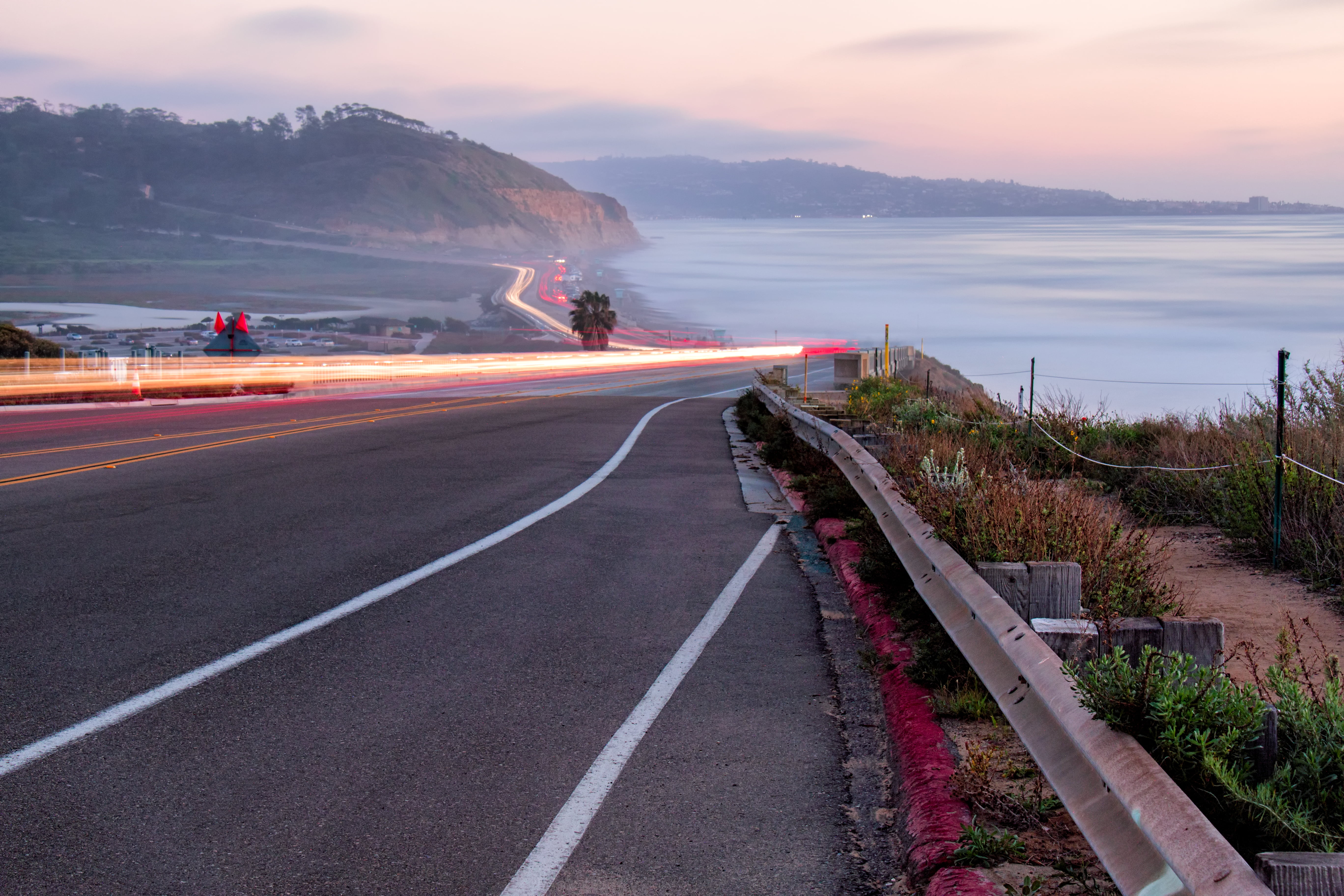 green, body of water, California, travel, Torrey Pines, surrounded, plants, long exposure, photo, body, SD, Pacific Ocean, 5K, road, Landscape, highway, HD Wallpaper