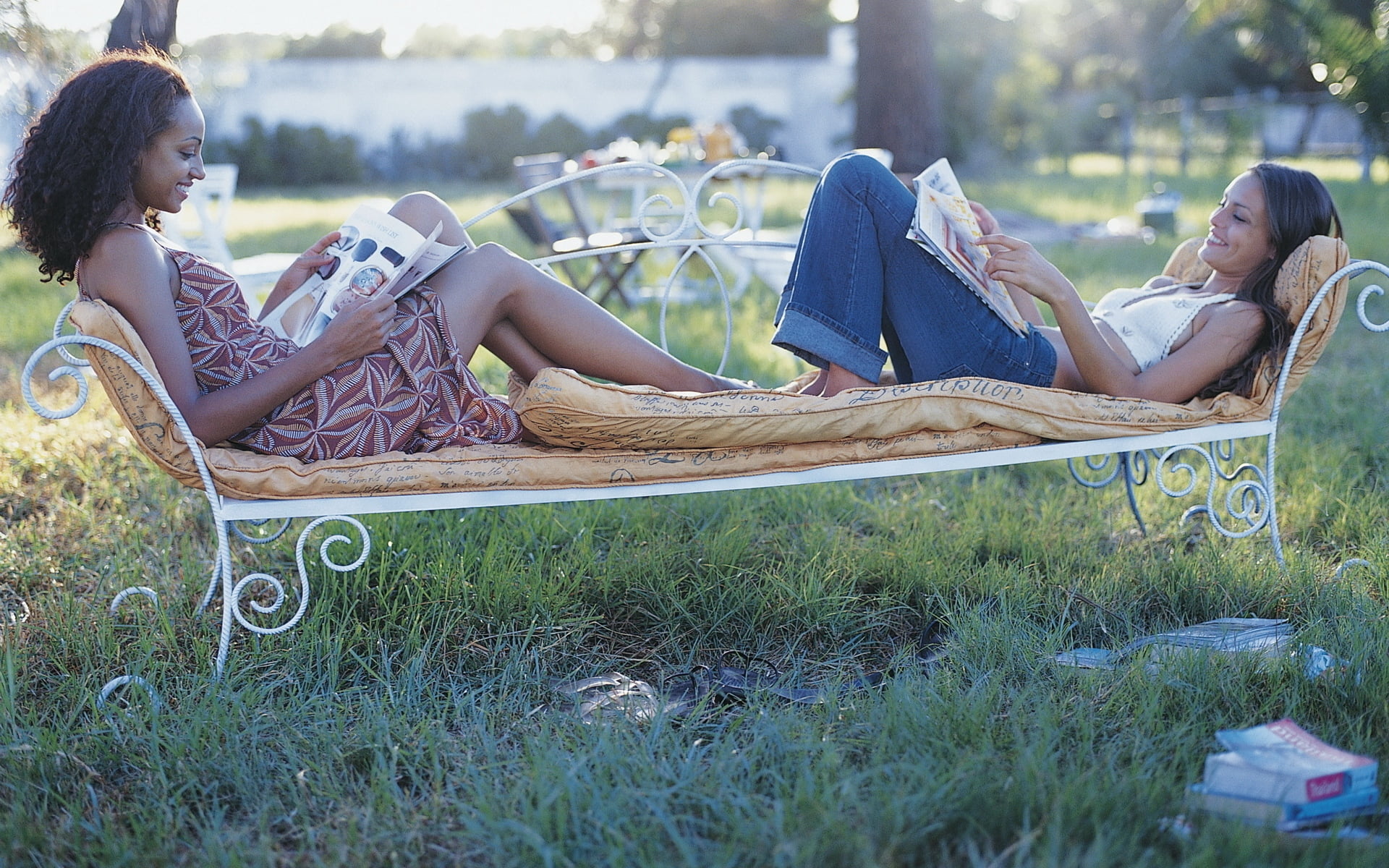 resting, rest, relaxation, sitting, lifestyles, girlfriend, magazines, vacations, outdoors, nature, full length, fun, park - Man Made Space, women, enjoyment, HD Wallpaper