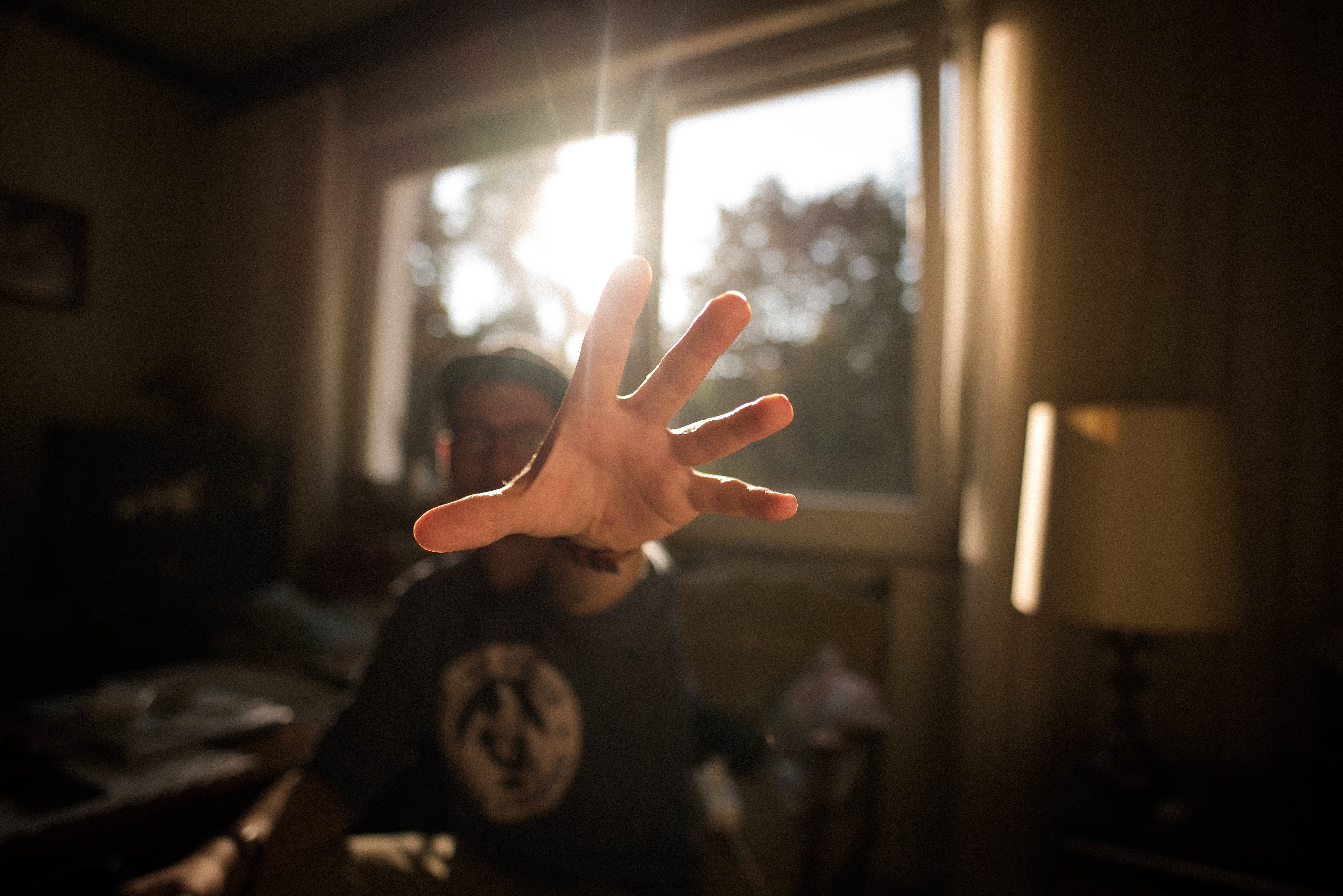 one person, guy, hands, hat, house, looking through window, hand raised, bracelets, human body part, reflection, blur, cap, 5K, room, finger, glass, gesturing, HD Wallpaper