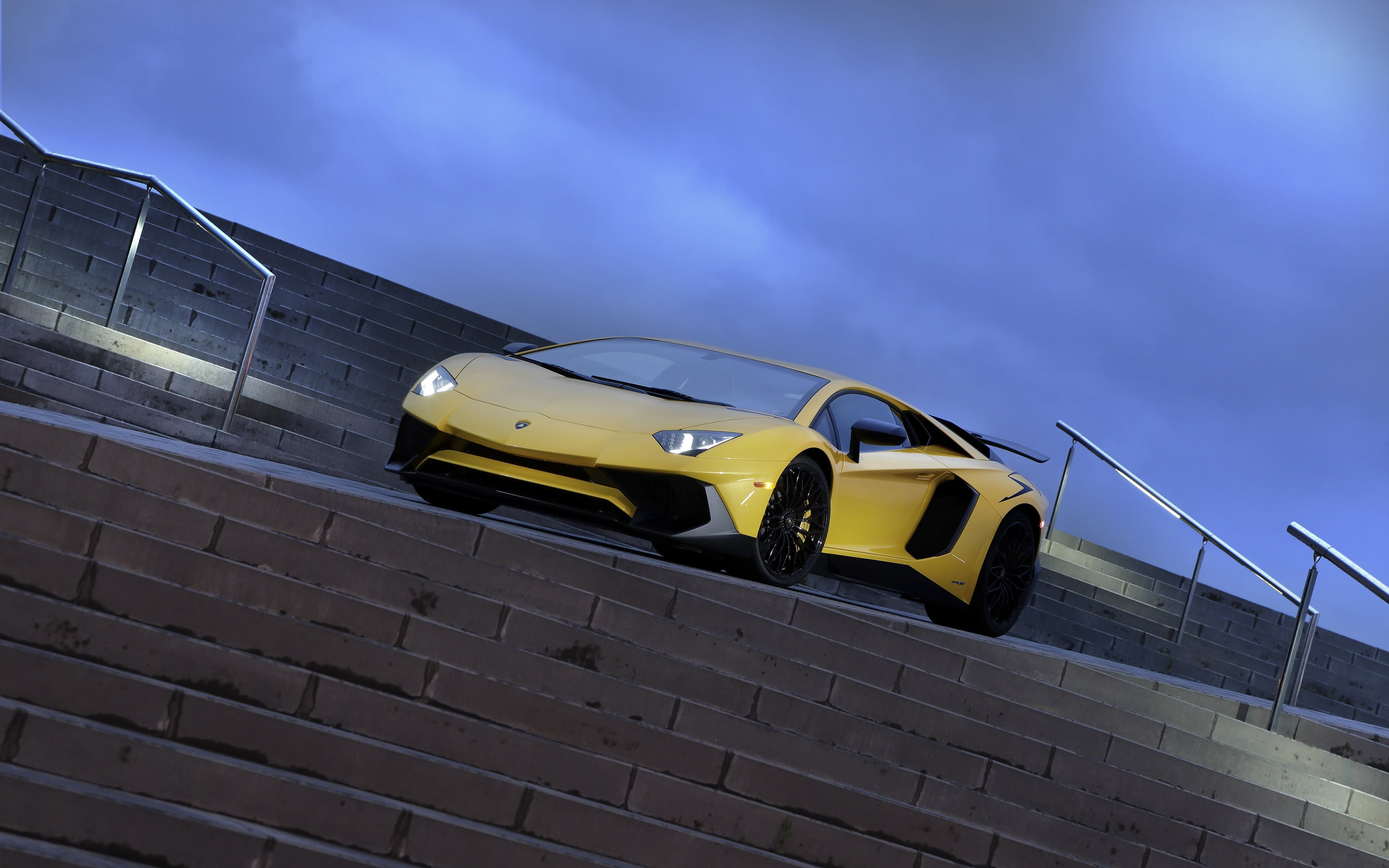 Super Car , yellow, cloud - sky, mode of transportation, travel, built structure, blue, 2K, motor vehicle, no people, parking, day, city, sky, vehicle, HD Wallpaper