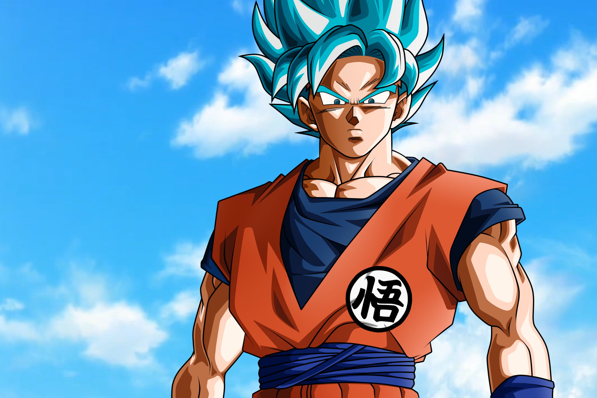 sunlight, young adult, Dragon Ball, one person, blue, outdoors, waist up, standing, adult, nature, cloud - sky, front view, Goku, holding, clothing, 1080P, HD Wallpaper