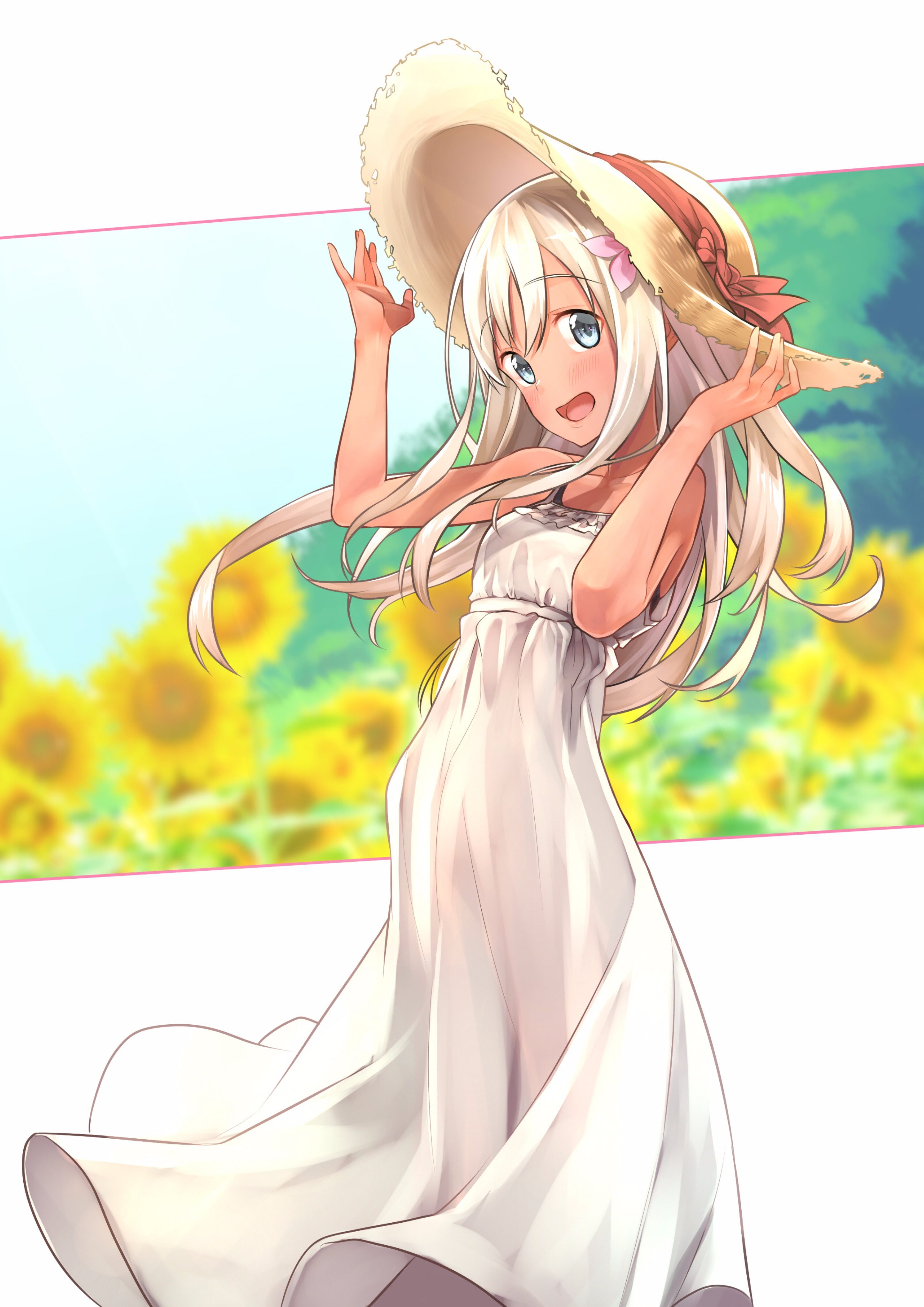 dress, Kantai Collection, anime, anime girls, long hair, 4K, Ro-500 (KanColle), gray hair, Phone HD Wallpaper
