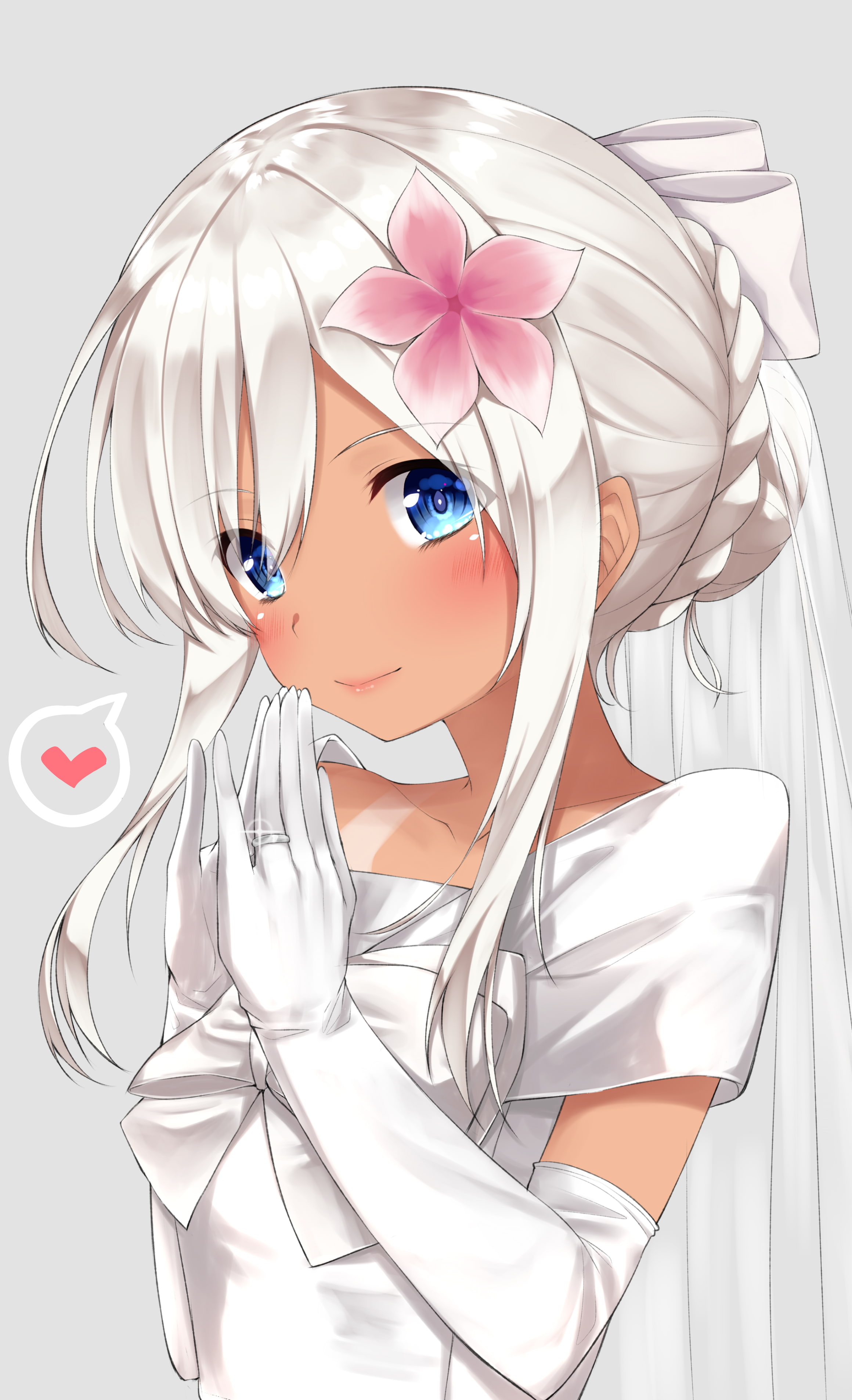 tan lines, dress, go-1, Ro-500 (KanColle), 2K, wedding dress, Kantai Collection, white hair, Phone HD Wallpaper