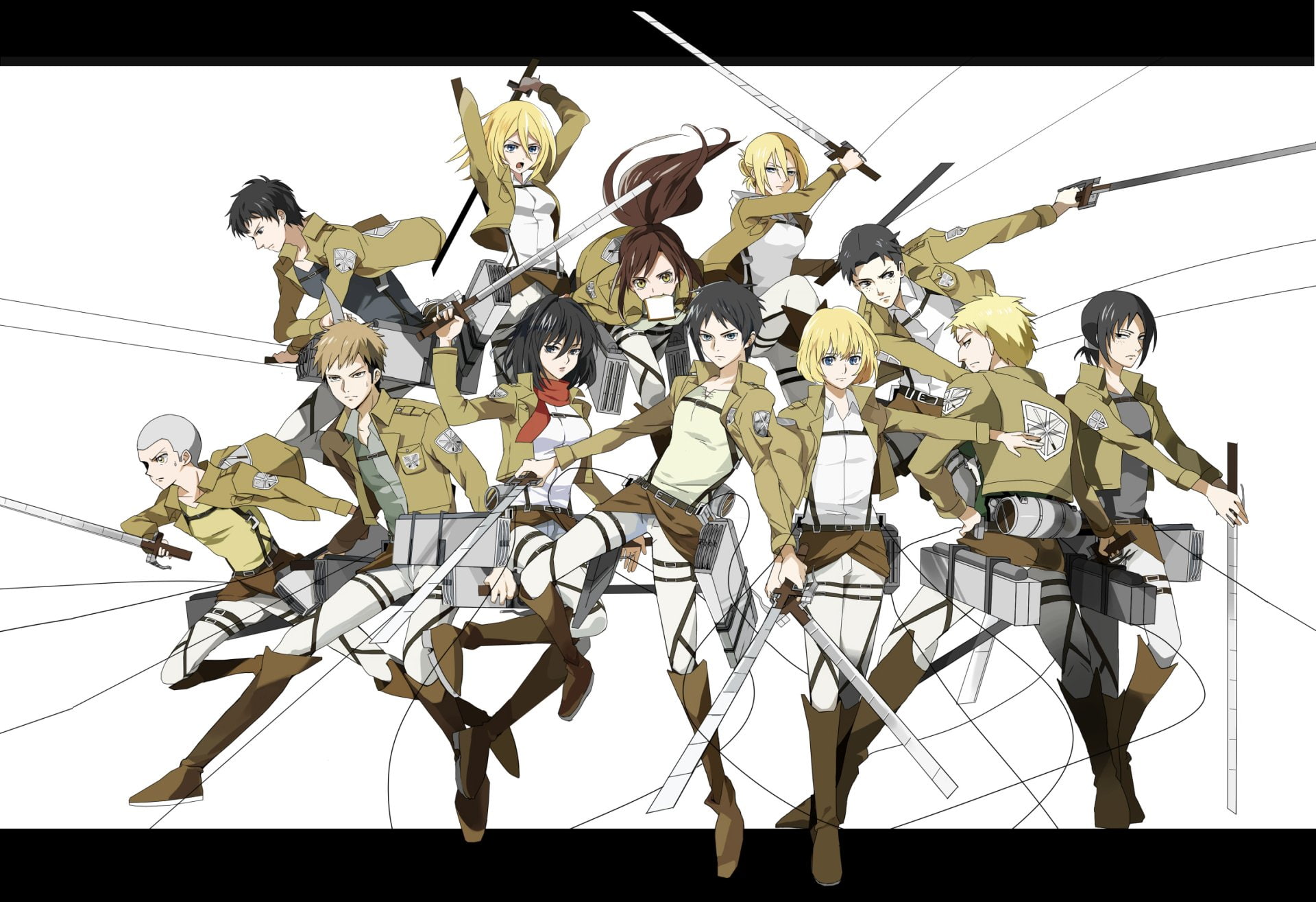 day, Bertholdt Hoover, togetherness, metal, nature, Ymir (Attack on Titan), low angle view, holding, standing, Historia Reiss, large group of objects, Sasha Blouse, HD Wallpaper
