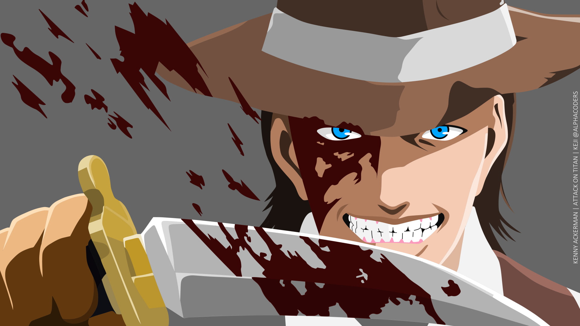 Black Hair, Smile, Knife, 1080P, Kenny Ackerman, Hat, Attack On Titan, Blue Eyes, Anime, Minimalist, Man, HD Wallpaper
