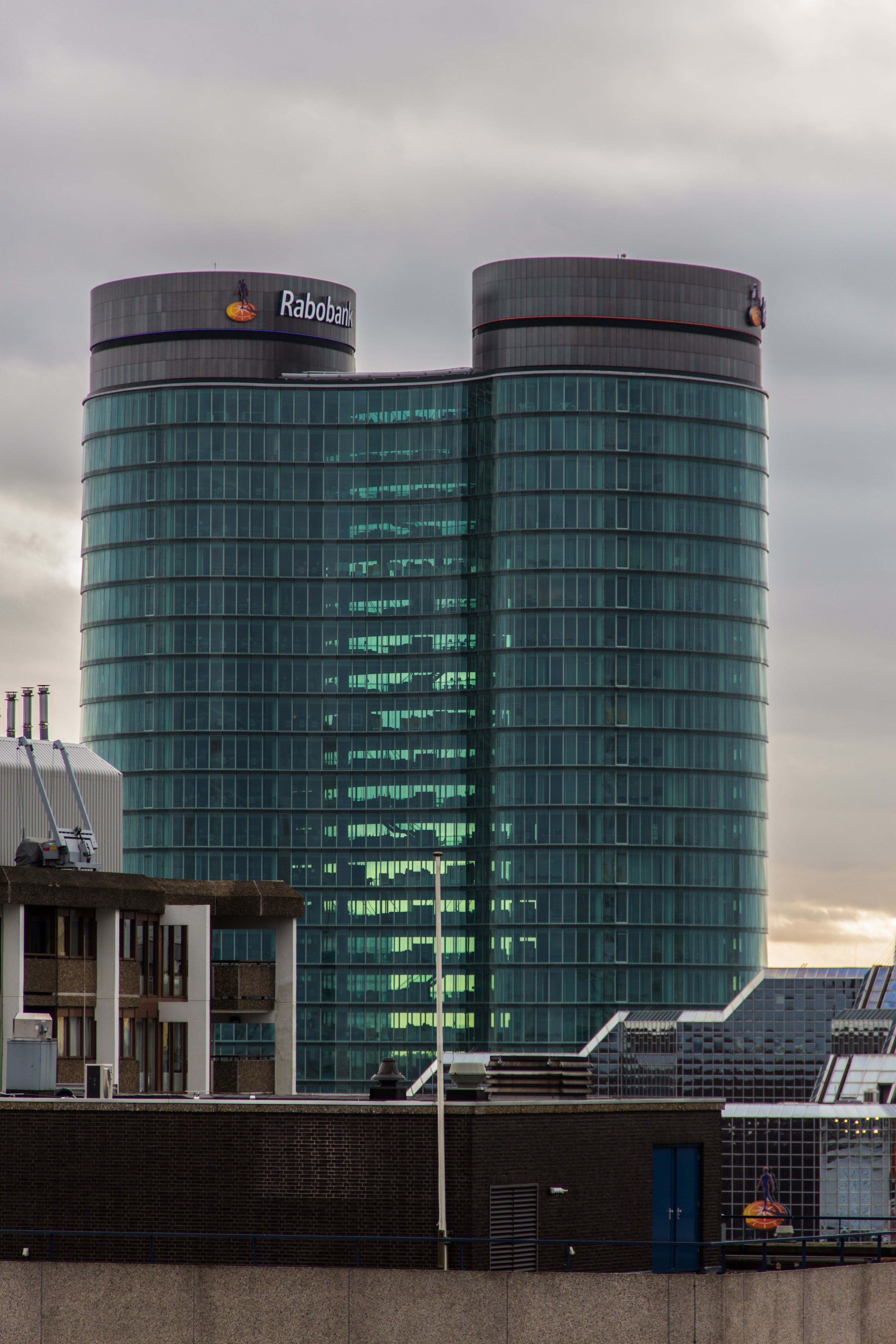 glass, sky, office, 5K, tower, built structure, rabobank, architecture, skyscraper, glass - material, office building exterior, travel destinations, tall - high, Phone HD Wallpaper