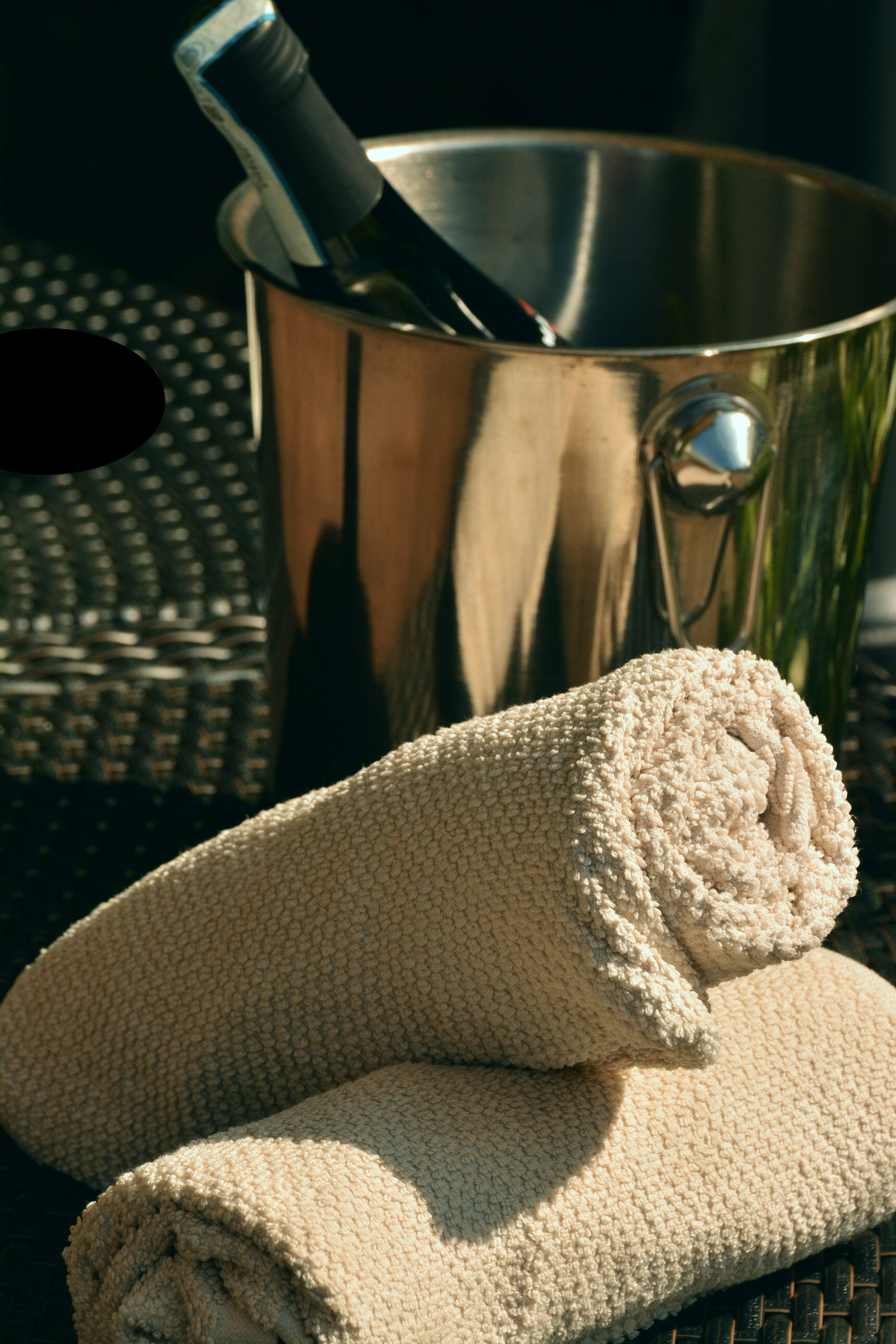 towel, lifestyles, sunlight, household equipment, day, still life, home interior, table, refreshment, food and drink, high angle view, no people, chair, Phone HD Wallpaper