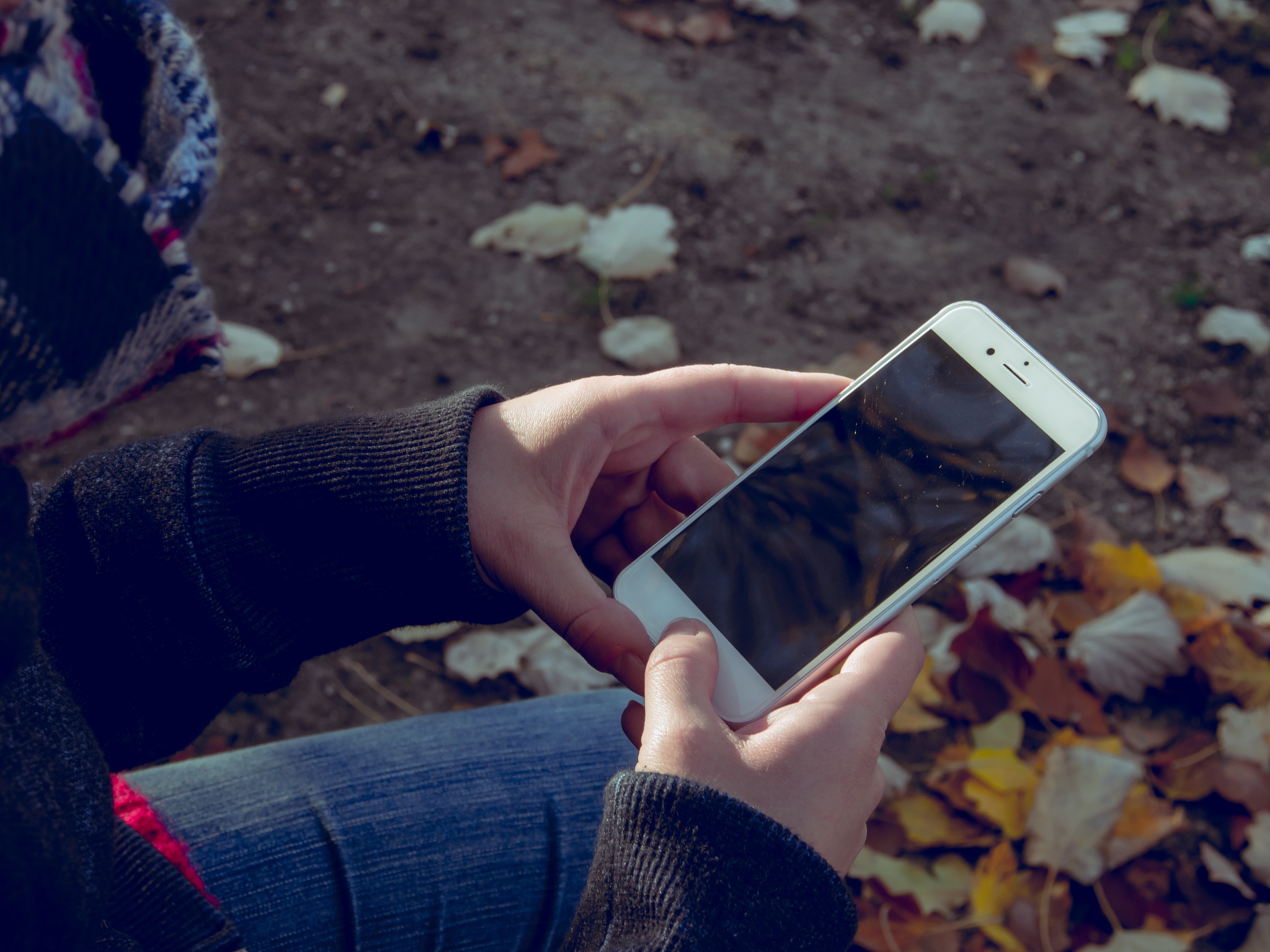 modern, woman, hand, finger, guy, digital, mobile, device, autumn, adult, electronic, smartphone, high angle view, park, wireless technology, body part, HD Wallpaper