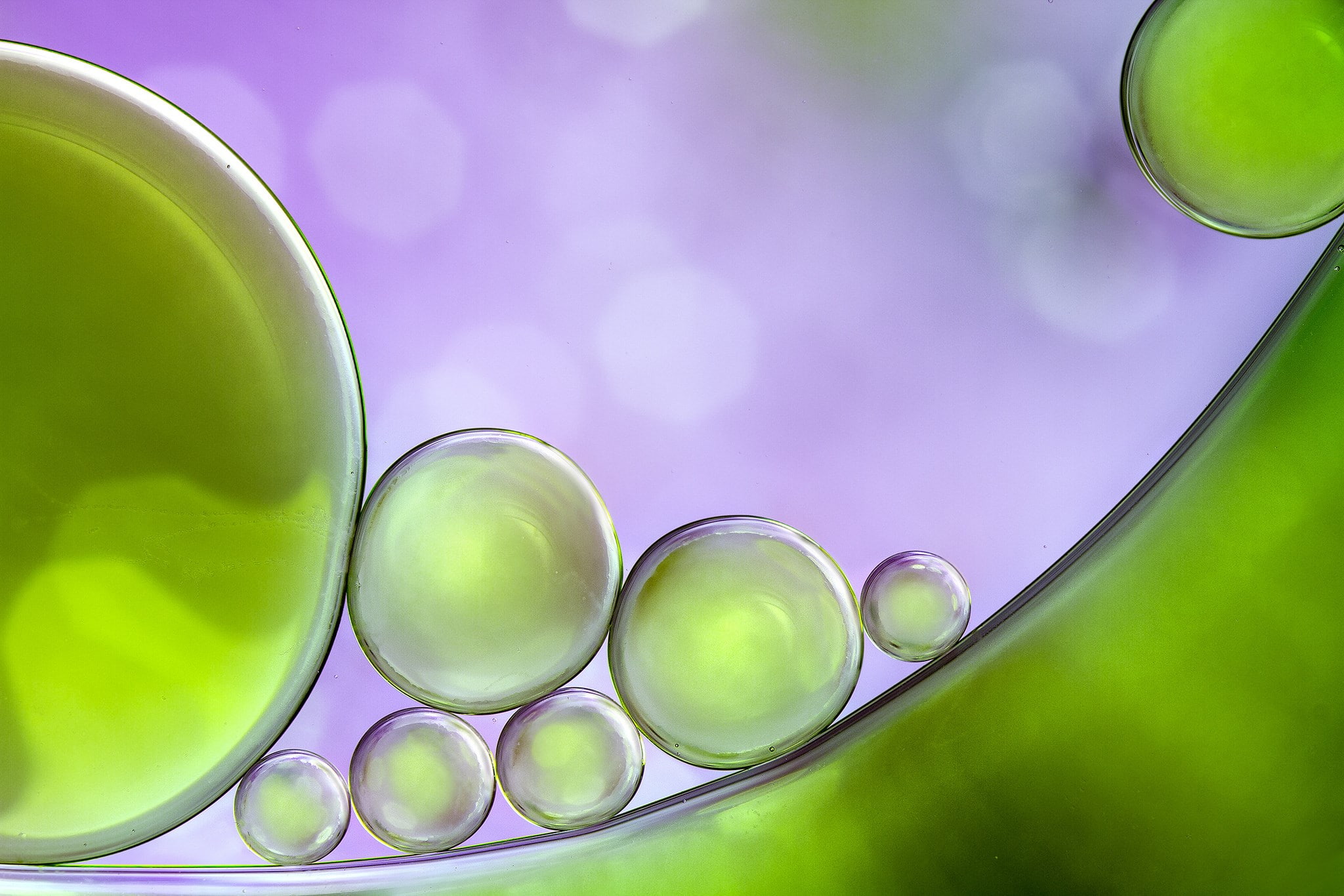 green color, bubble, no people, purple, biotechnology, glass - material, education, group, water, 1080P, close-up, indoors, science, magnification, healthcare and medicine, HD Wallpaper