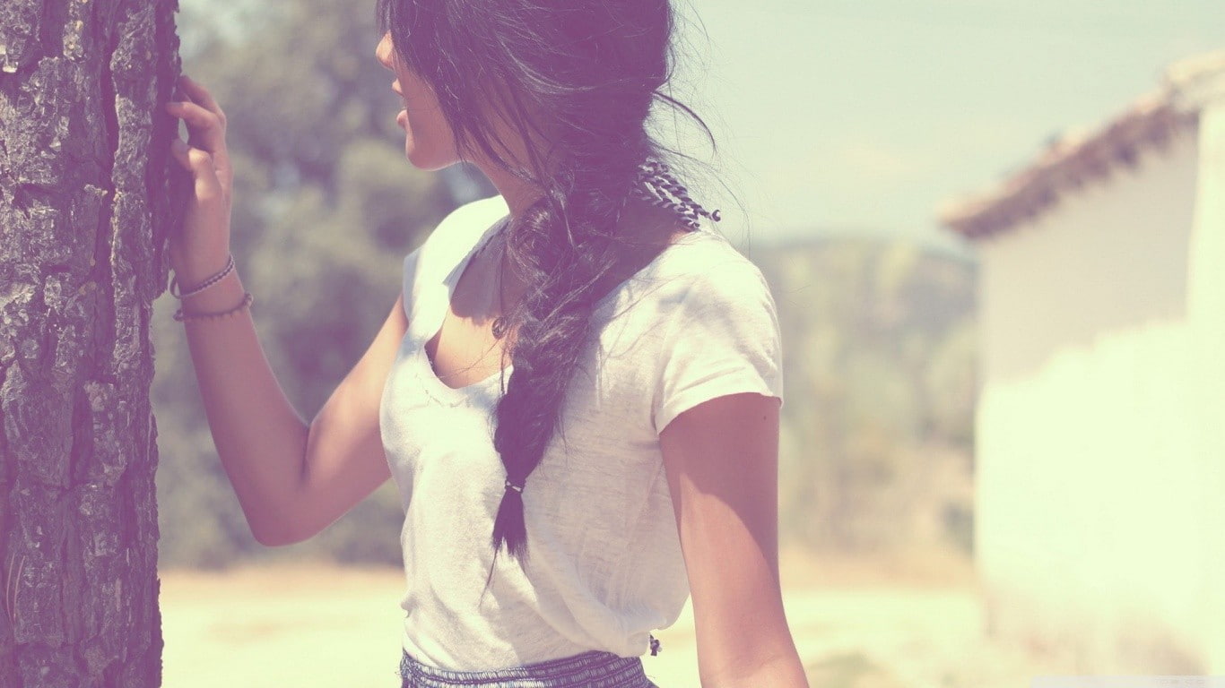 Braided hair, brunette, nature, women, 720P, HD Wallpaper
