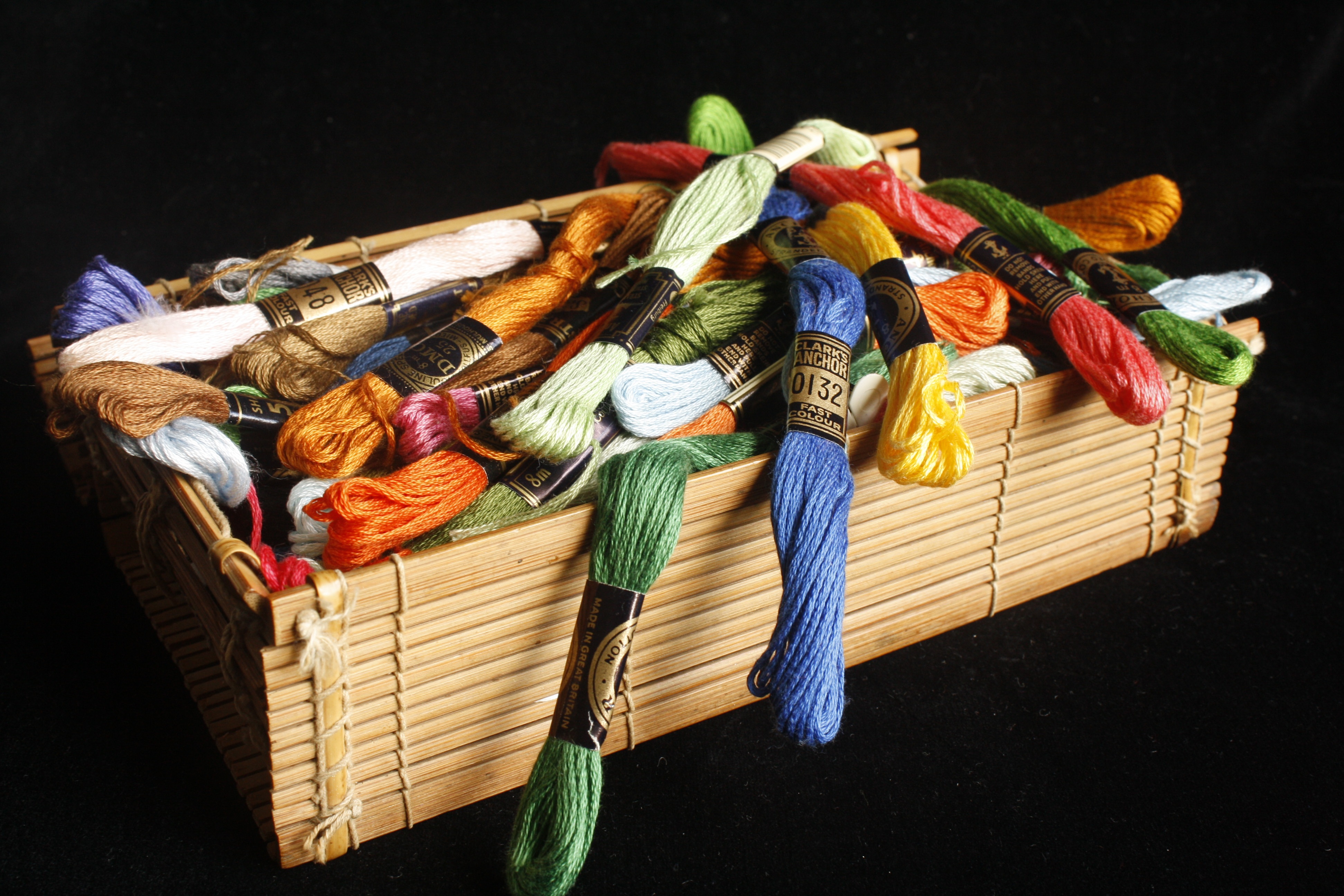 sewing, container, needlework, large group of objects, multi colored, art and craft, embroidery, no people, tray, basket, craft, floss, 4K, choice, black background, HD Wallpaper