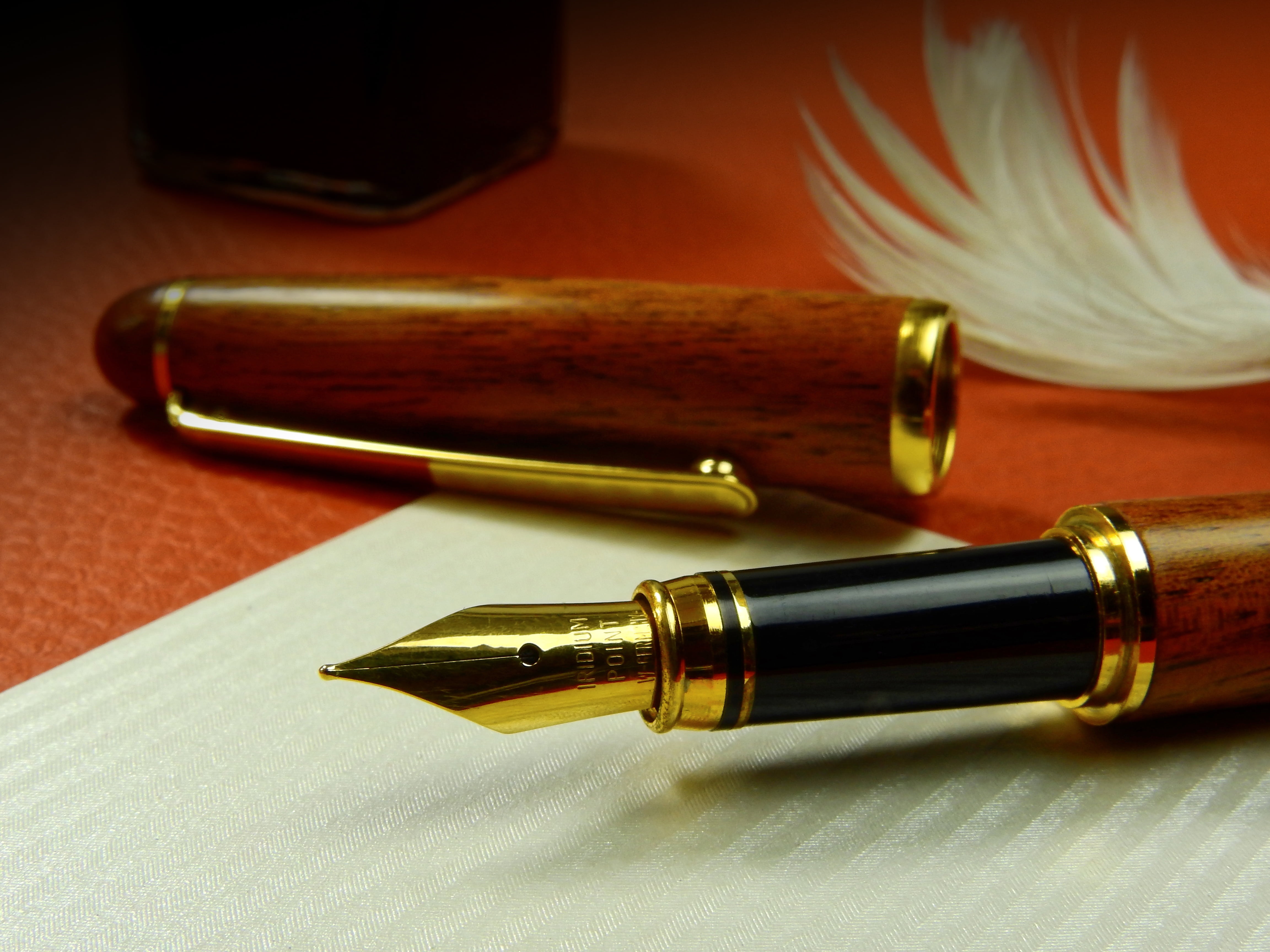 metal, business, table, stationery, no people, communication, inkwell, fountain, nib, spring, document, work rooms, paper, correspondence, brown, gold colored, HD Wallpaper