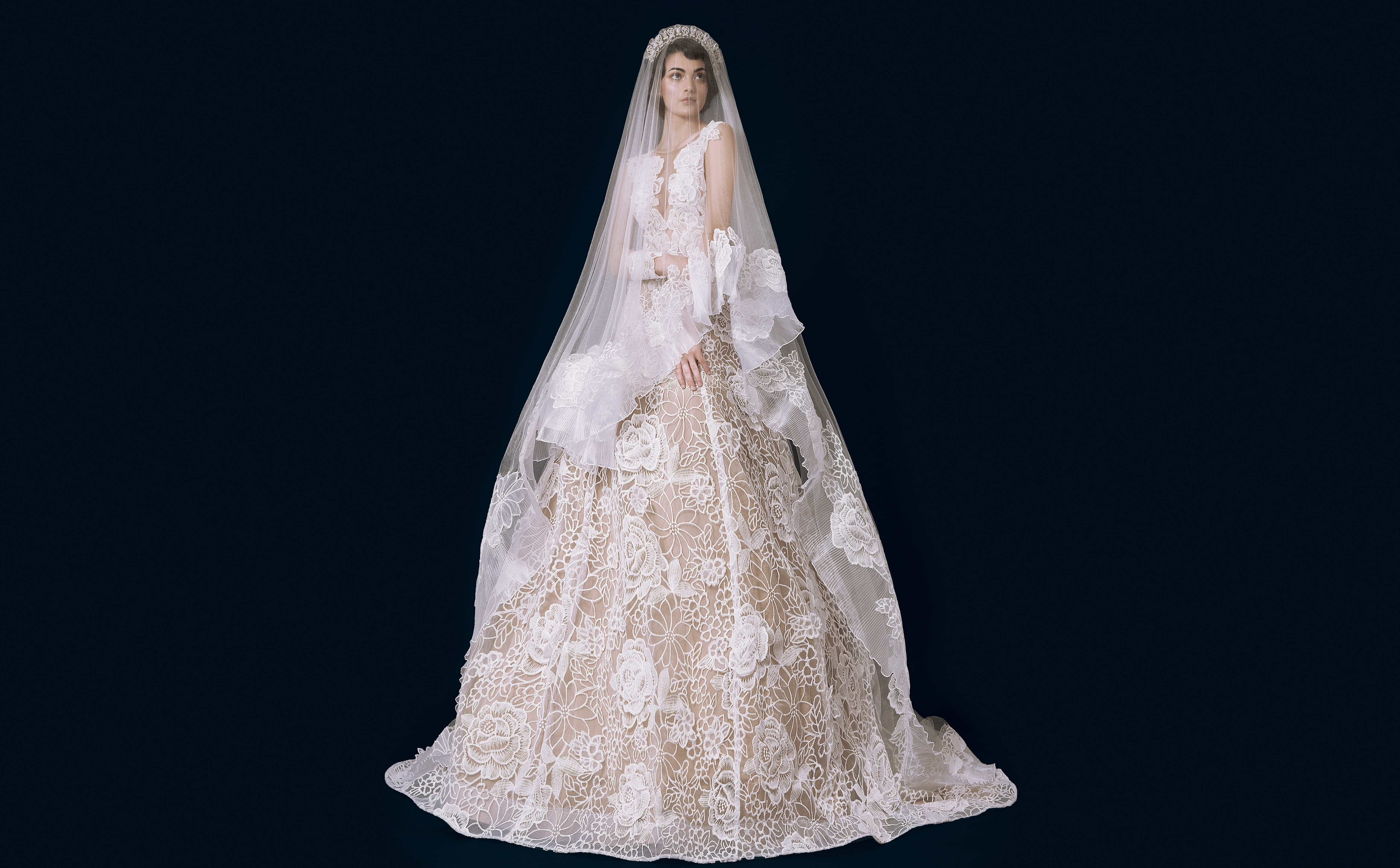 Lovely, embroidered, Veil, Woman, Young, Beautiful, Female, Elegant, holiday, inspired, glamorous, studio shot, Girls, Gorgeous, beauty, copy space, textile, HD Wallpaper