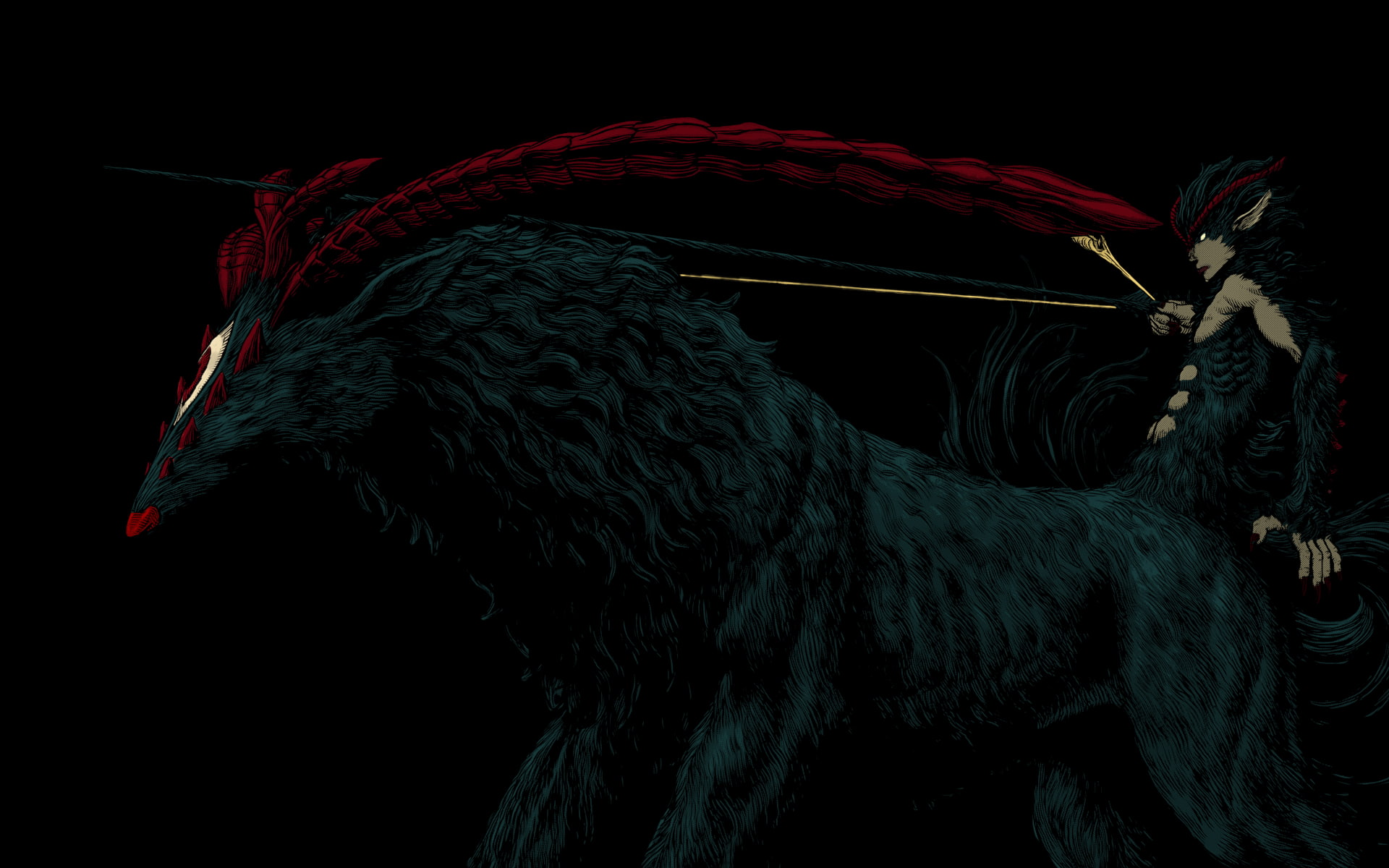 craft, wool, black background, animal, close-up, animal themes, textile, red, Kentaro Miura, no people, indoors, 1080P, vertebrate, creativity, pattern, HD Wallpaper