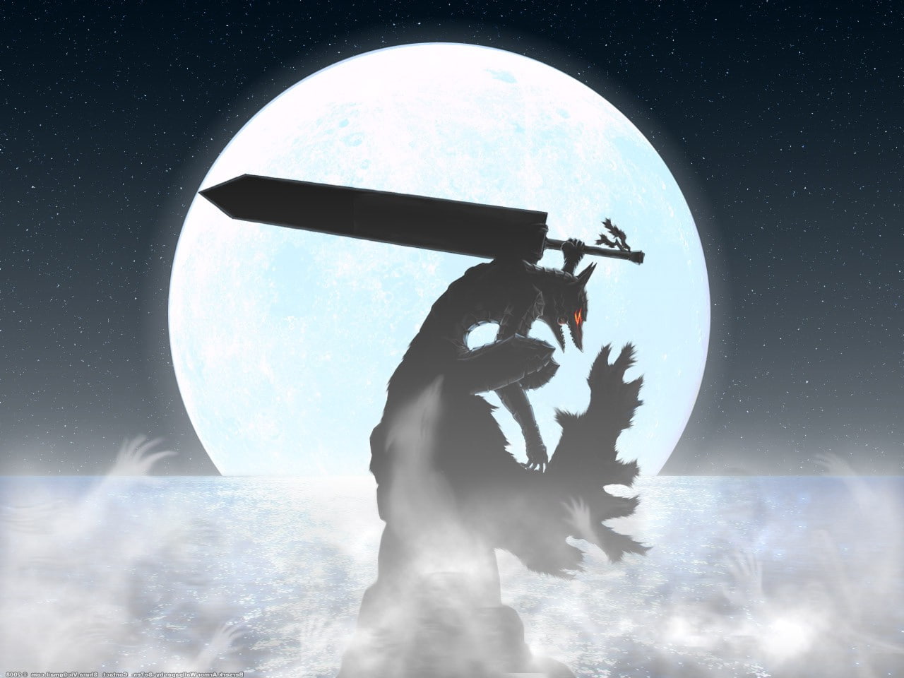 adult, silhouette, space, star - space, men, Guts, moon, sky, nature, 720P, space exploration, full moon, Berserk, night, astronomy, digital composite, HD Wallpaper