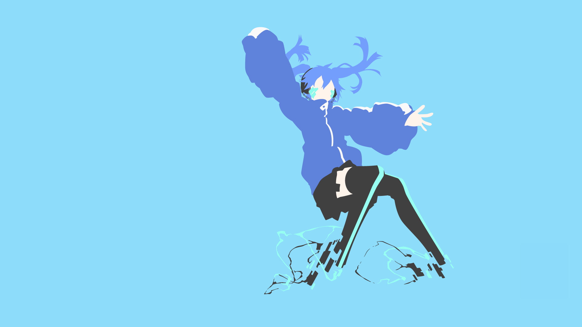 blue hair, 1080P, anime girls, Mekakucity  Actors, headphones, thigh-highs, Kagerou Project, simple background, Enomoto Takane, anime, HD Wallpaper