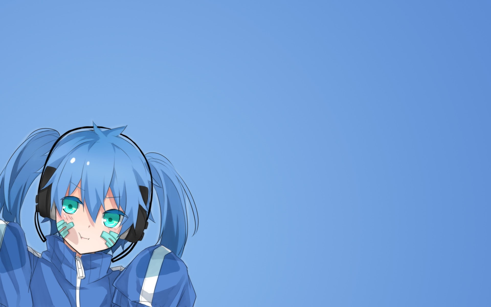 one person, outdoors, sunny, clear sky, nature, childhood, headwear, 1080P, portrait, anime anime girls simple background kagerou project ene enomoto takane headphones blue hair aqua eyes, HD Wallpaper
