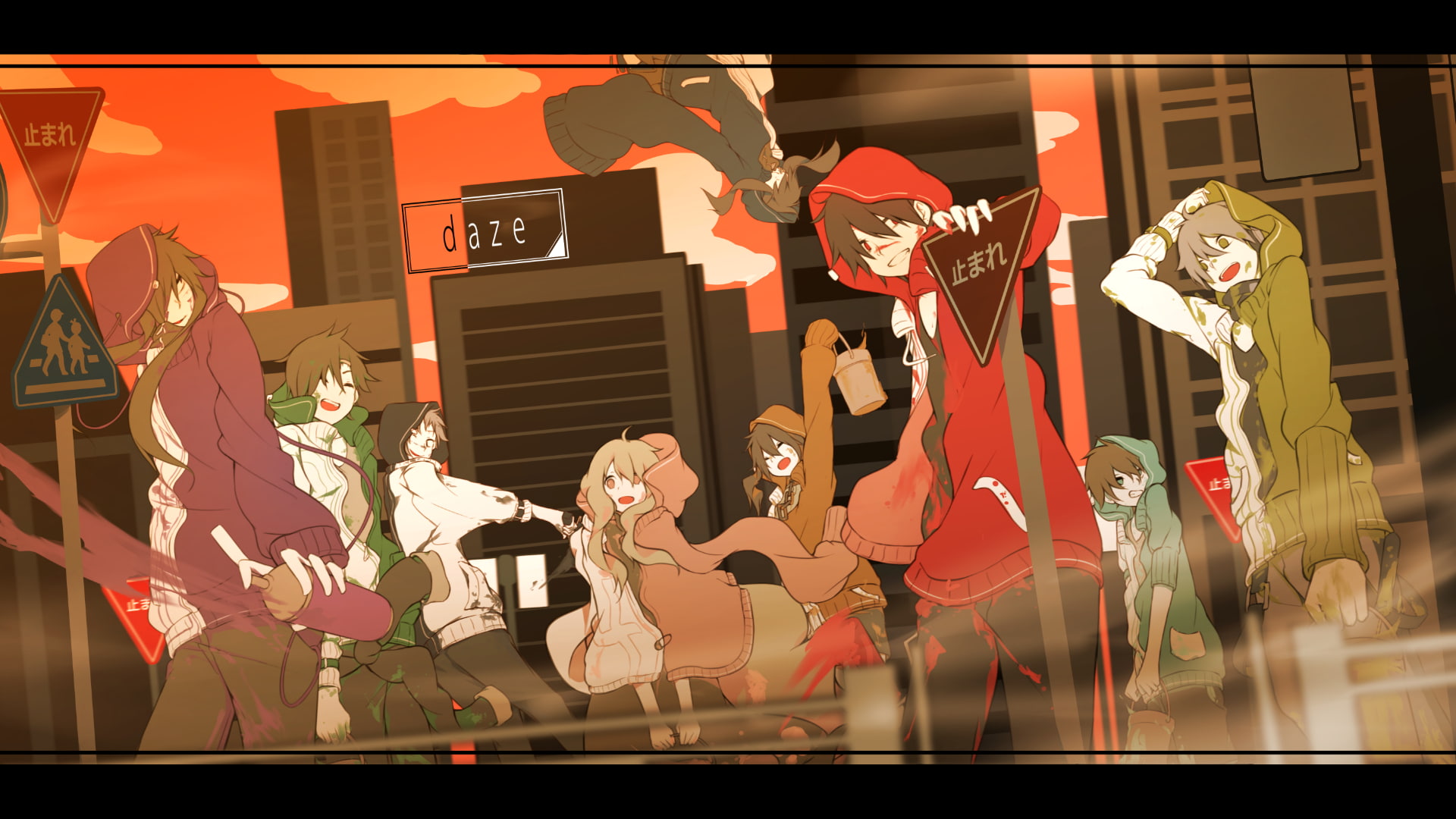 Kozakura Mary, women, representation, music, outdoors, Kagerou Project, Kokonose Haruka, Amamiya Hibiya, creativity, arts culture and entertainment, night, HD Wallpaper