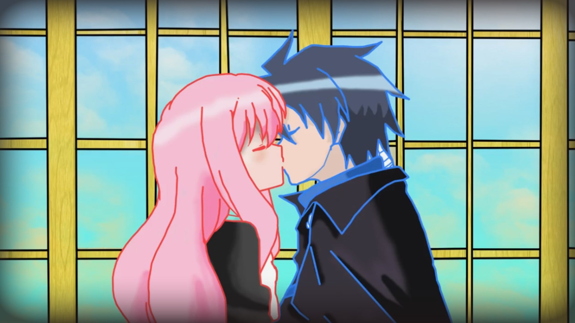 kiss, windows, tsukaima, oise, boy, zero no tsukaima, leblanc, re, hiraga saito, louise françoise leblanc de la vallière, fran, saito, anime, 1080P, de, HD Wallpaper