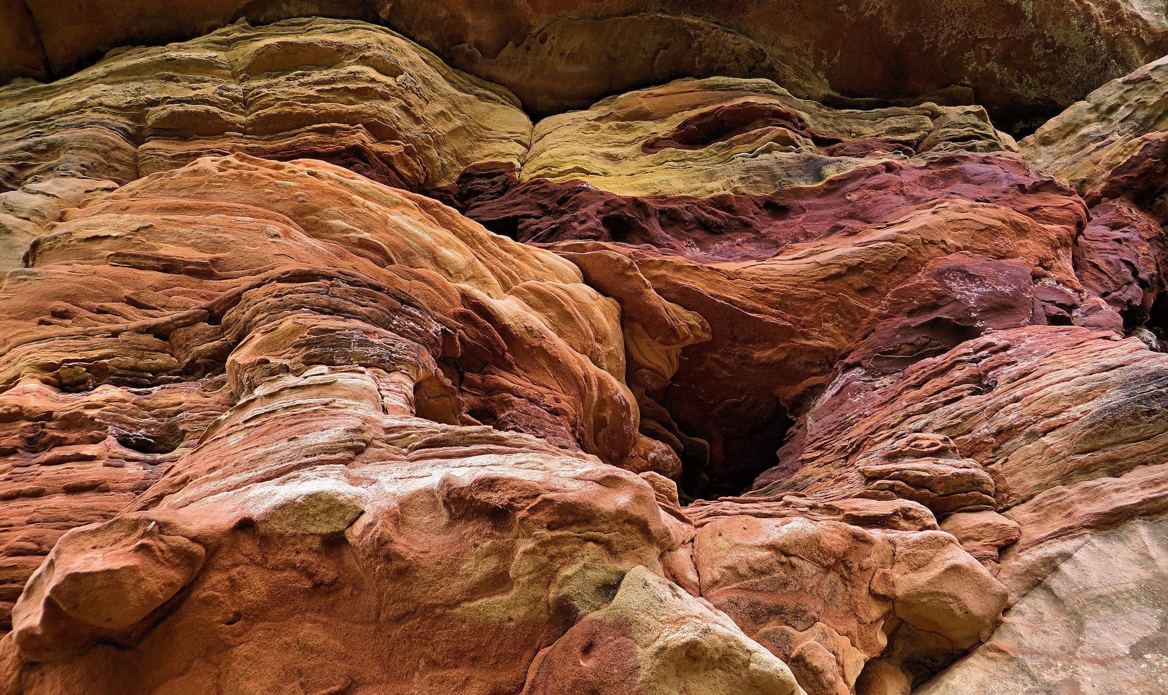 outdoors, cliff, palatinate, tranquility, beauty in nature, sand stone, scenics - nature, day, sandstone, rough, pattern, nature, rock, color, geology, HD Wallpaper