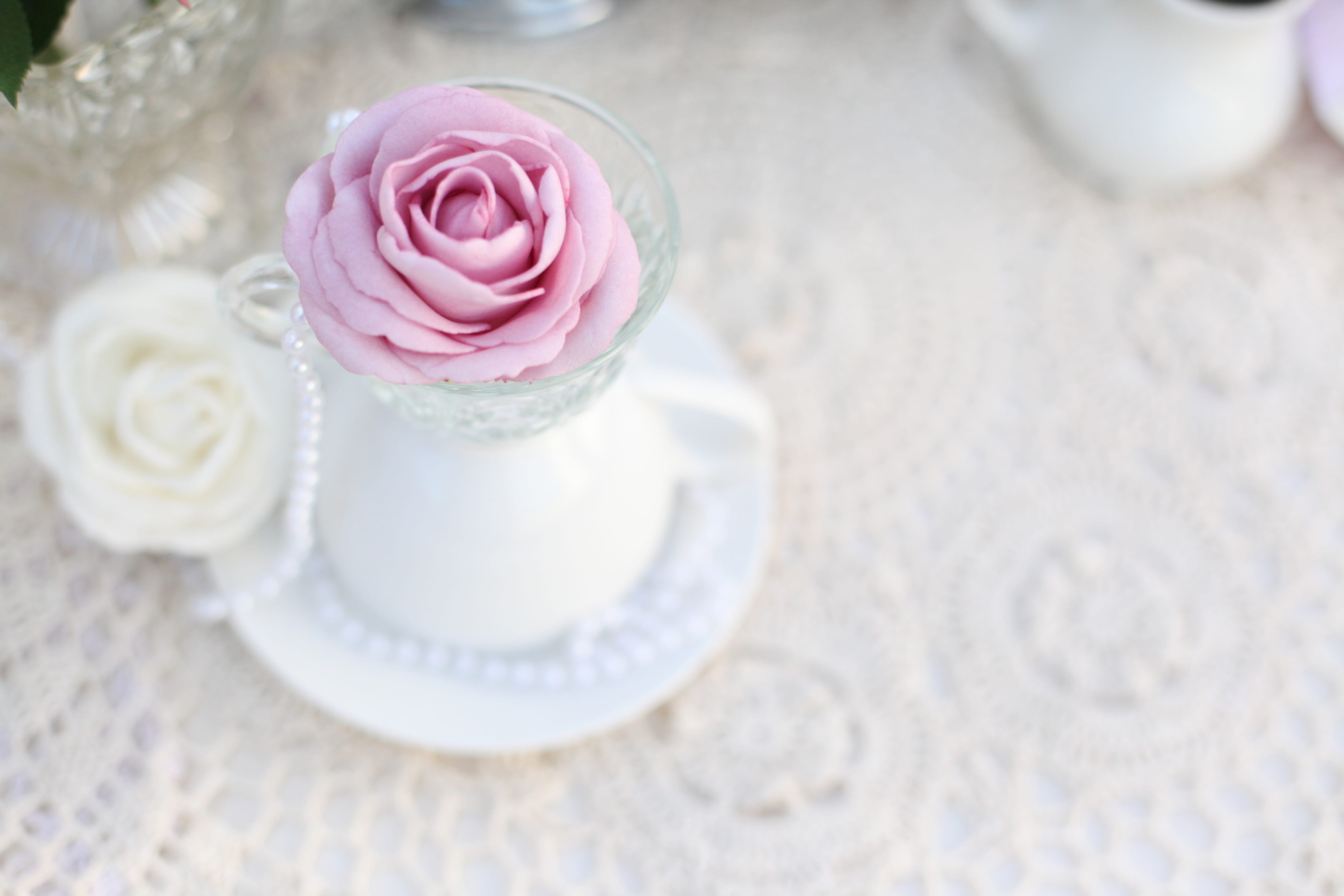 pretty, beauty in nature, food, close-up, tea cup, event, pink, flower, romantic, flower head, sweet food, rose, vulnerability, temptation, high angle view, HD Wallpaper