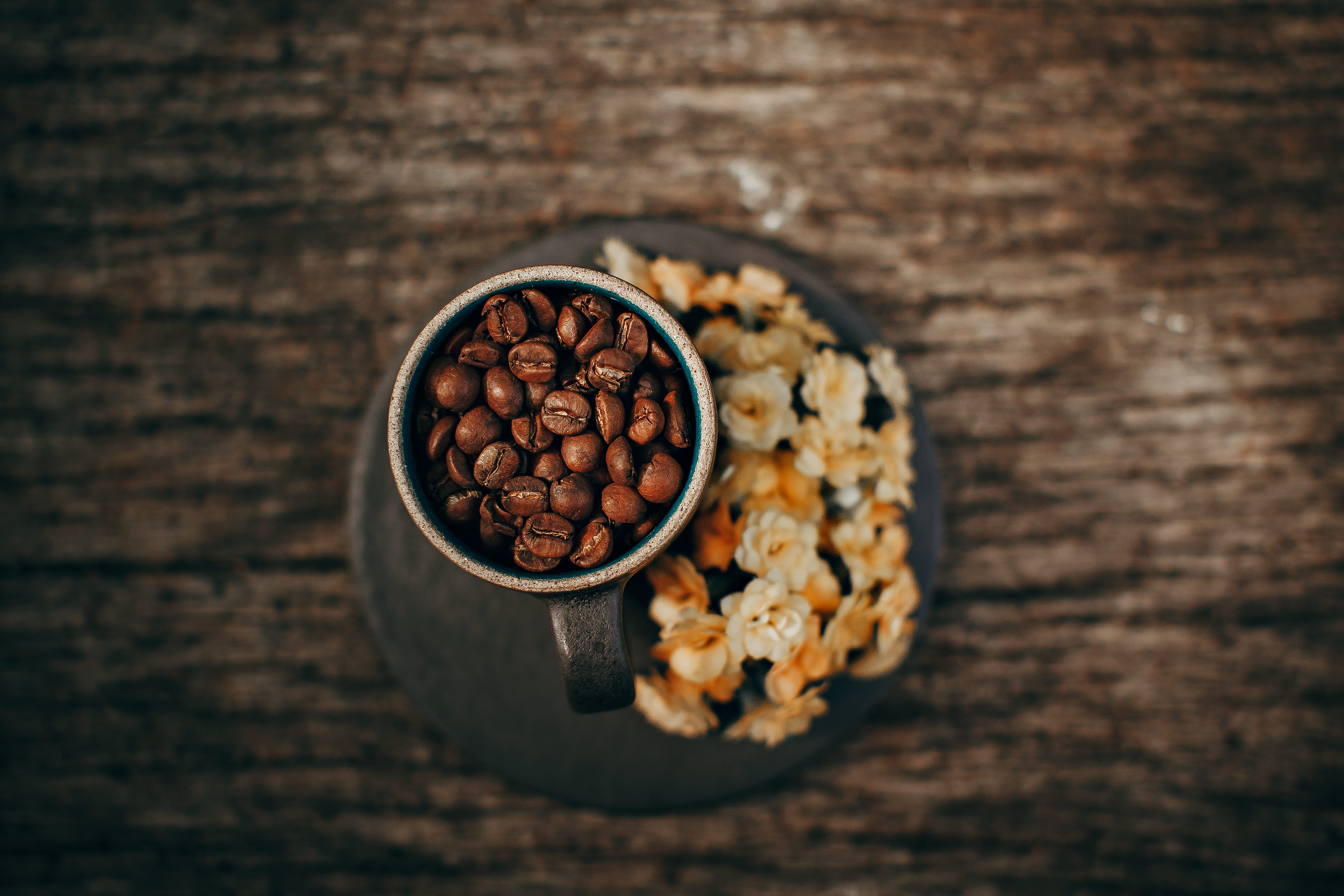 aromatic, 5K, large group of objects, healthy eating, snack, roasted coffee bean, food, rustic, indoors, cup, top, wellbeing, directly above, breakfast, HD Wallpaper