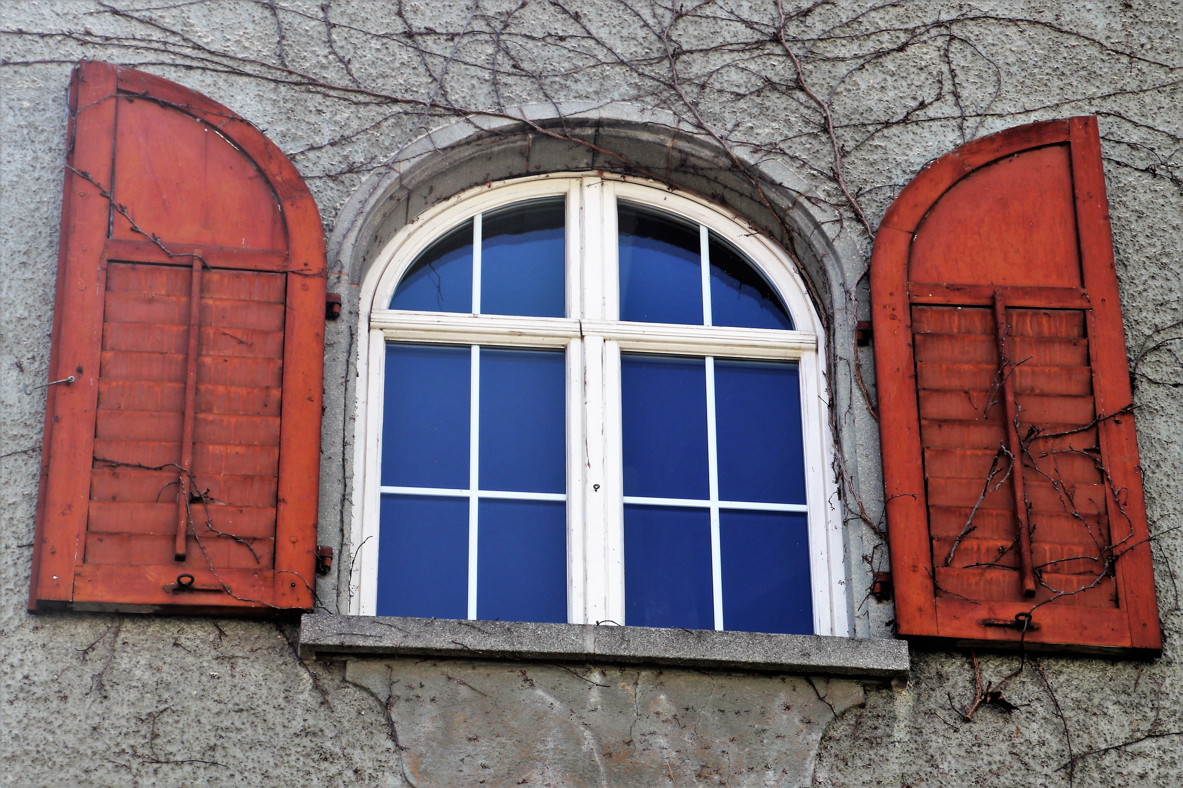 glass - material, window sill, no people, window frame, style, doily, building exterior, facade, red, wall - building feature, front, door, pane, old windows, HD Wallpaper