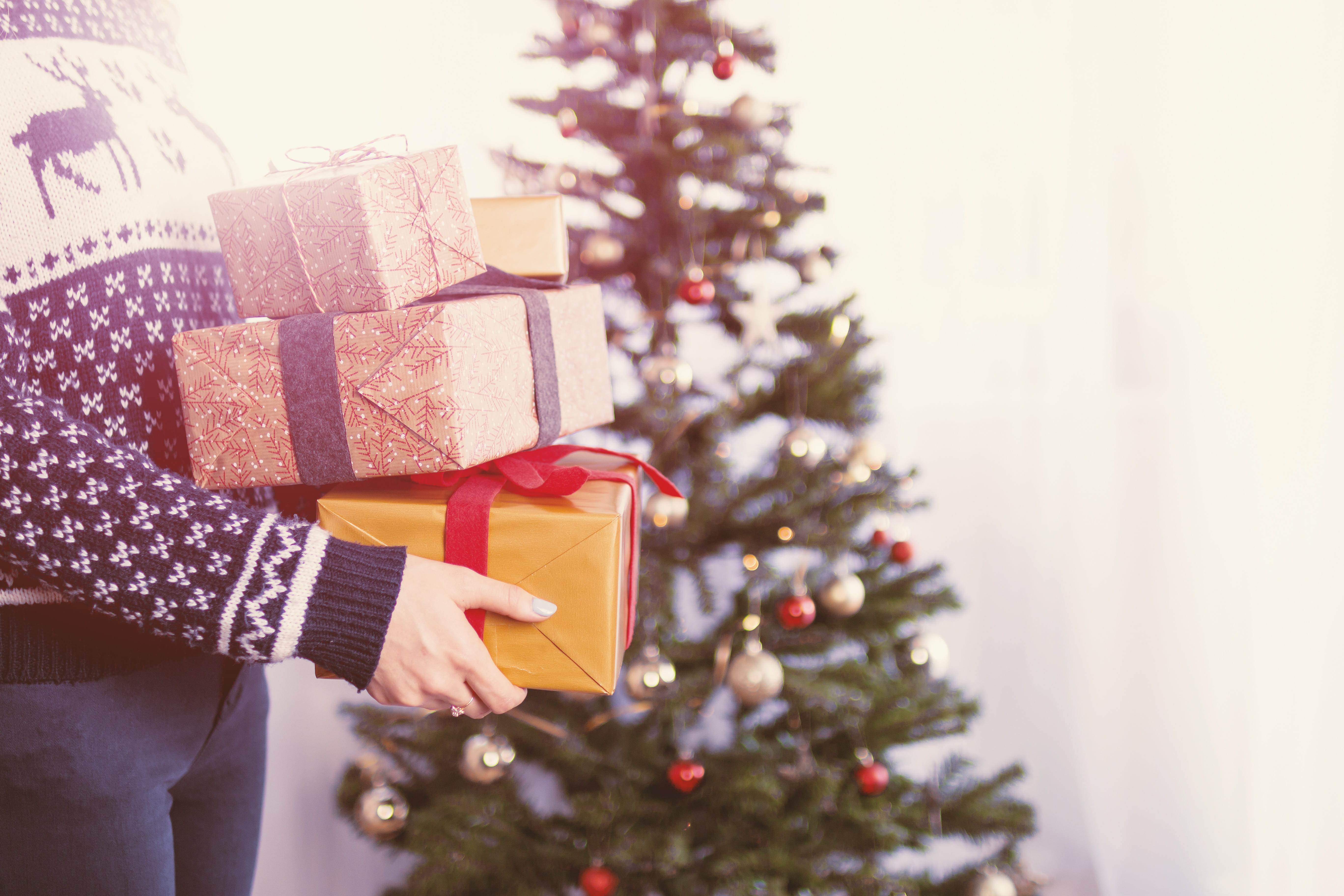 christmas, box - container, holiday - event, boxes, holiday, christmas decoration, hand, wrapping paper, woman, merry, gift box, one person, plant, decoration, HD Wallpaper