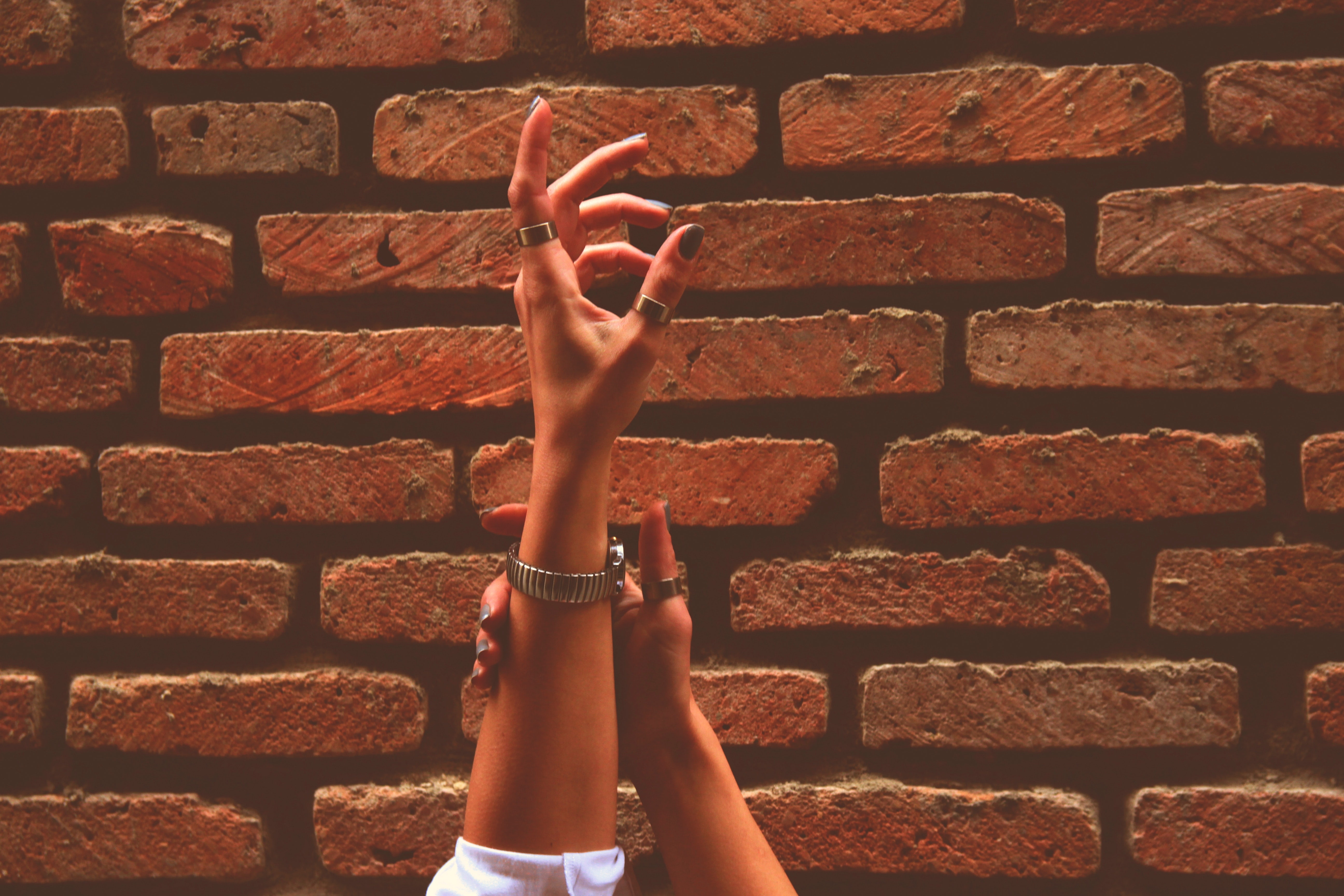 wall, brick, 5K, hands, ornaments, HD Wallpaper