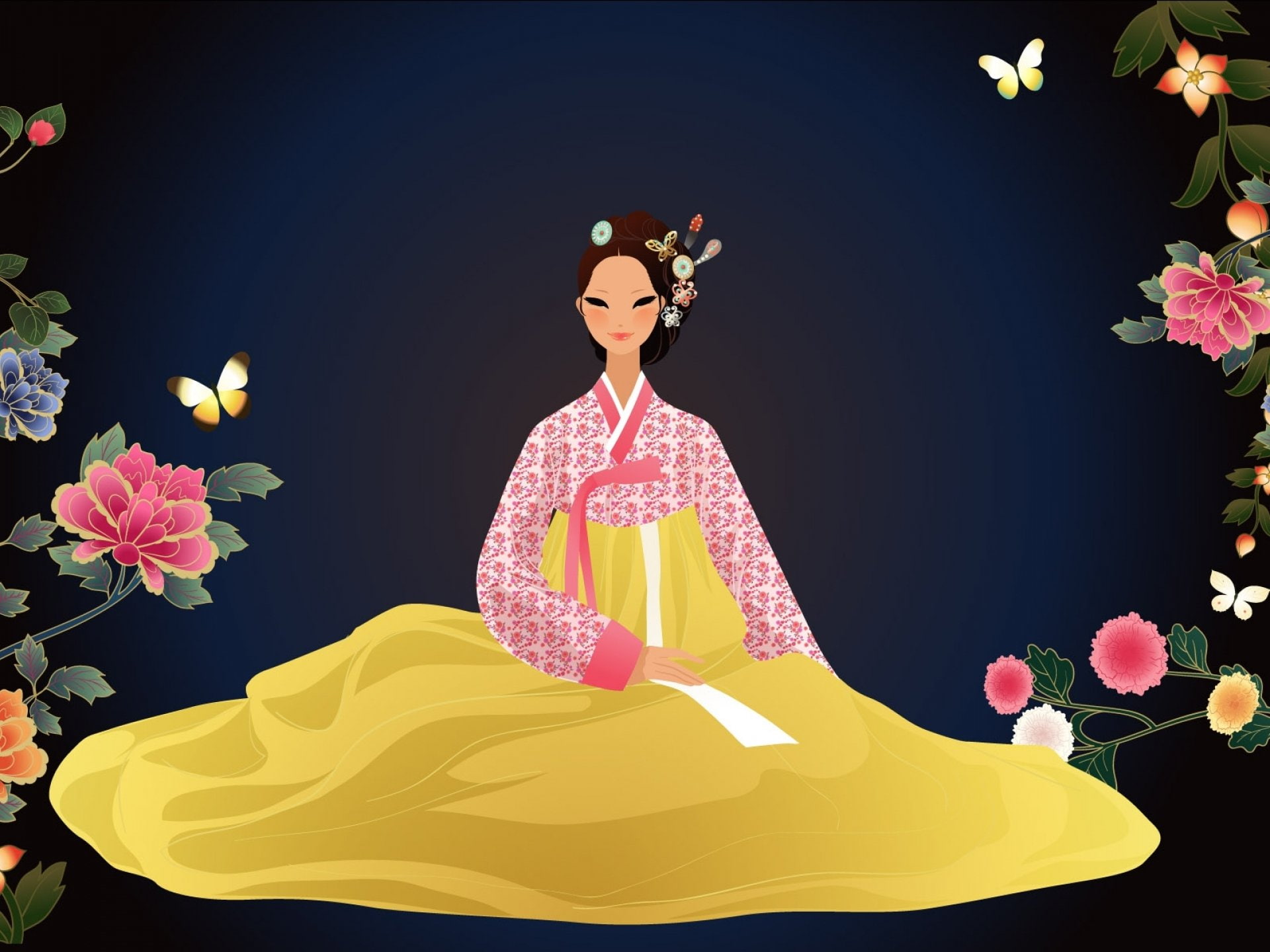 young adult, woman, adult, Girls, flower arrangement, 1080P, nature, sitting, beautiful woman, artistic, Oriental, one person, flowering plant, flower, HD Wallpaper