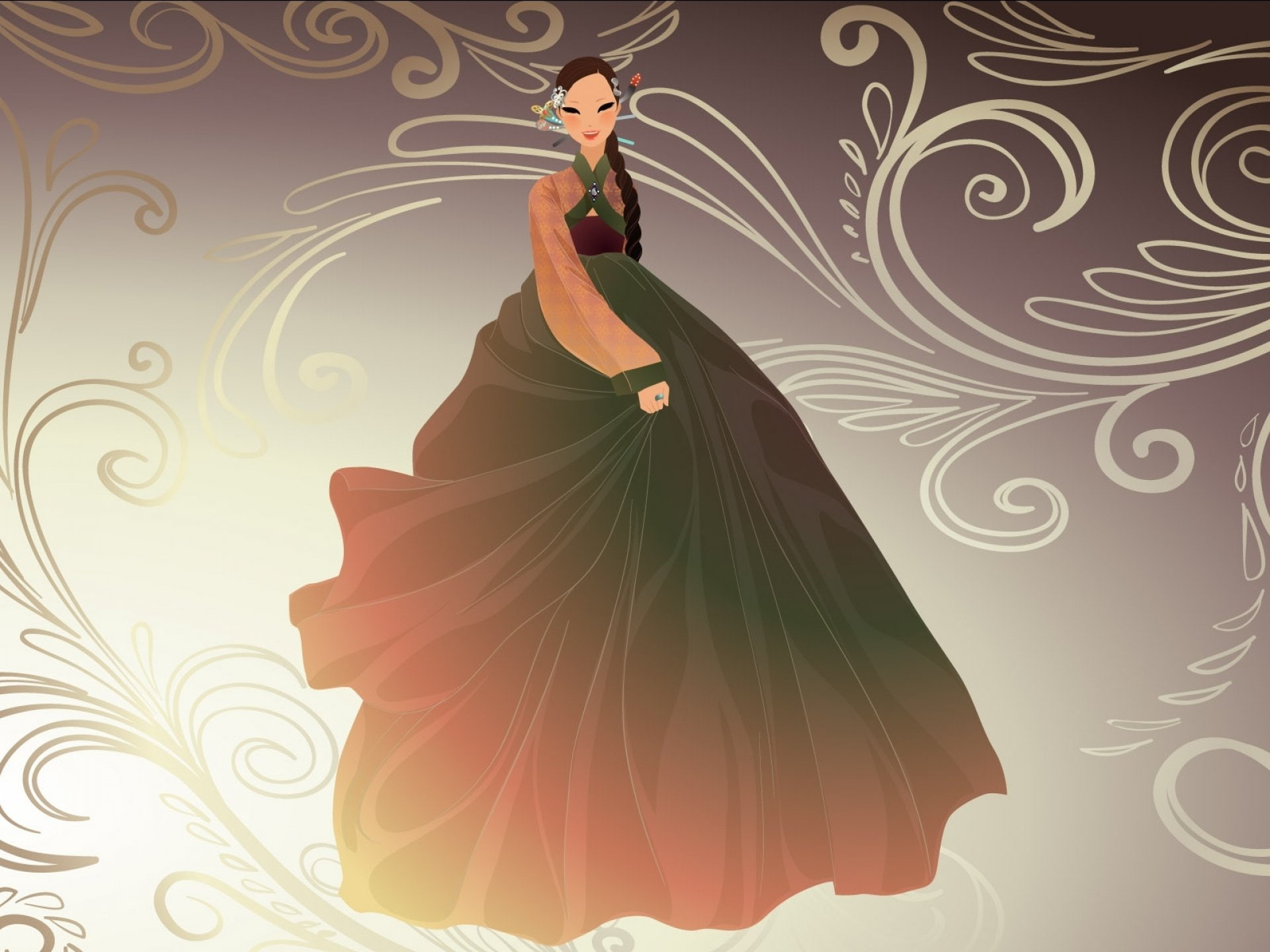 women, real people, elegance, 1080P, standing, artistic, girl, young women, clothing, beauty, ornate, one person, artwork, lifestyles, hairstyle, Oriental, HD Wallpaper