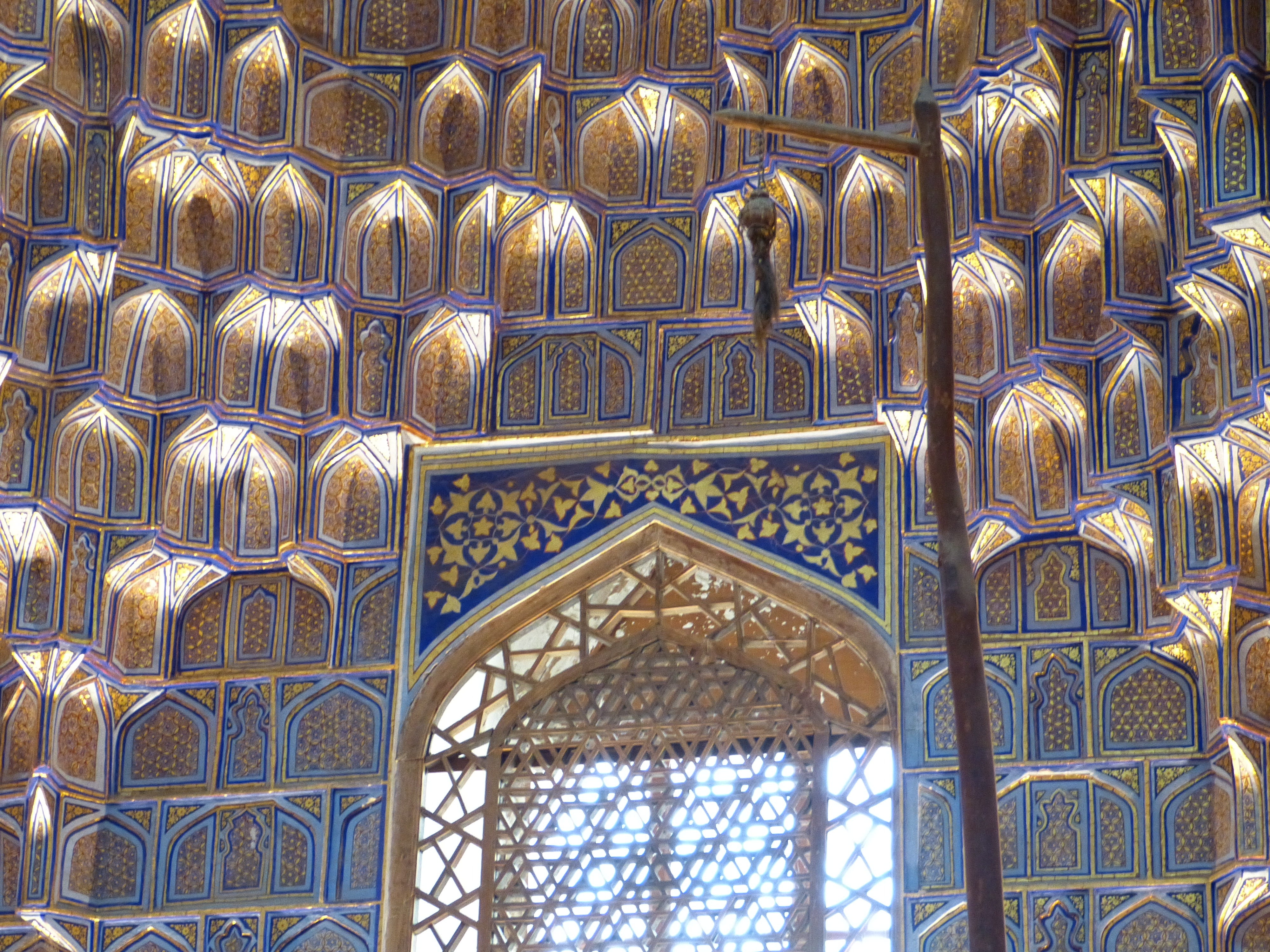 ornaments, window, history, mausoluem, pattern, art and craft, golden, religion, arch, architectural column, Gur Emir, day, travel destinations, low angle view, HD Wallpaper