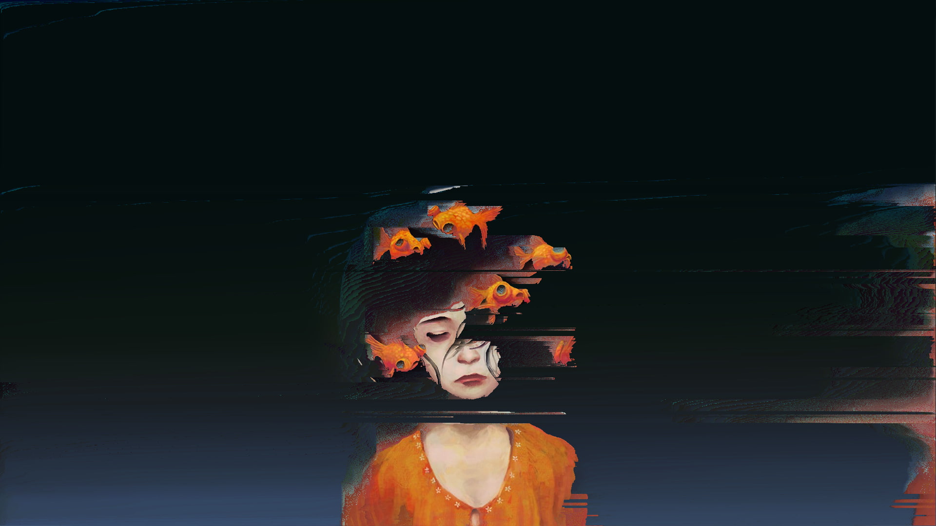 digital art, pixel sorting, 1080P, face, fish, HD Wallpaper