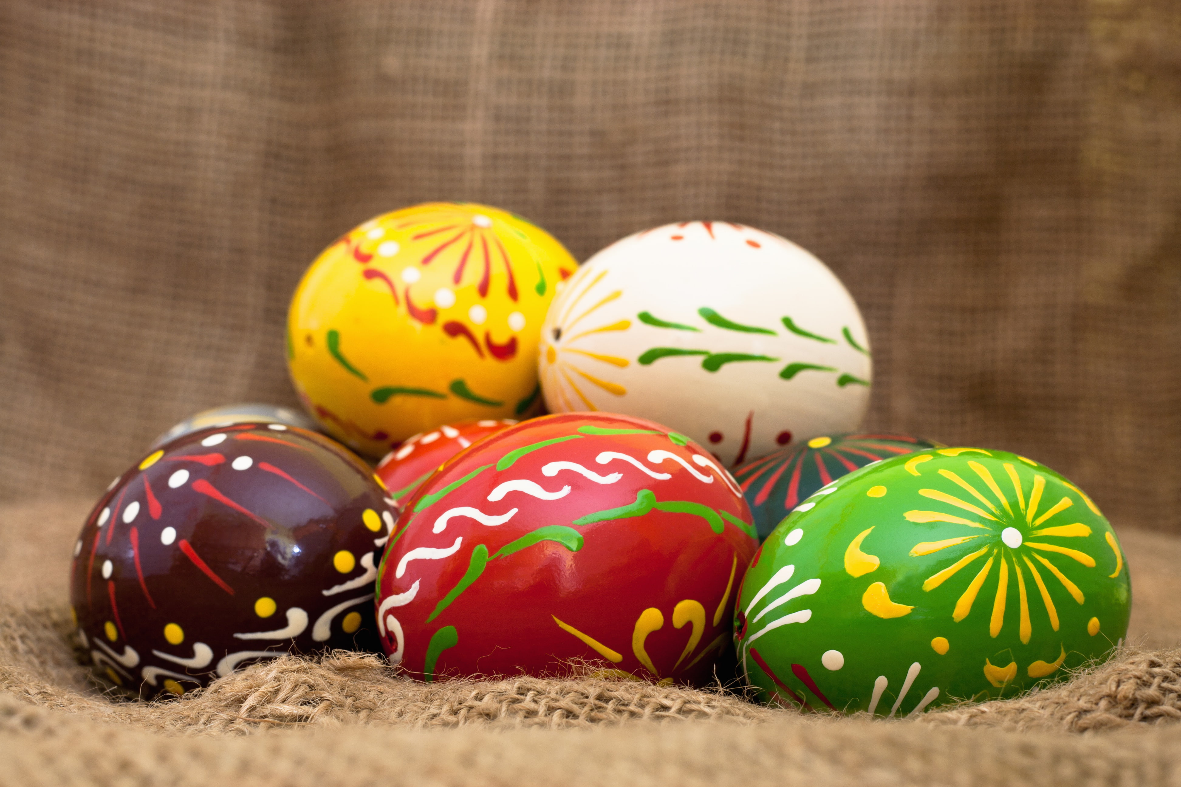 4K, eggs, burlap, Easter, HD Wallpaper