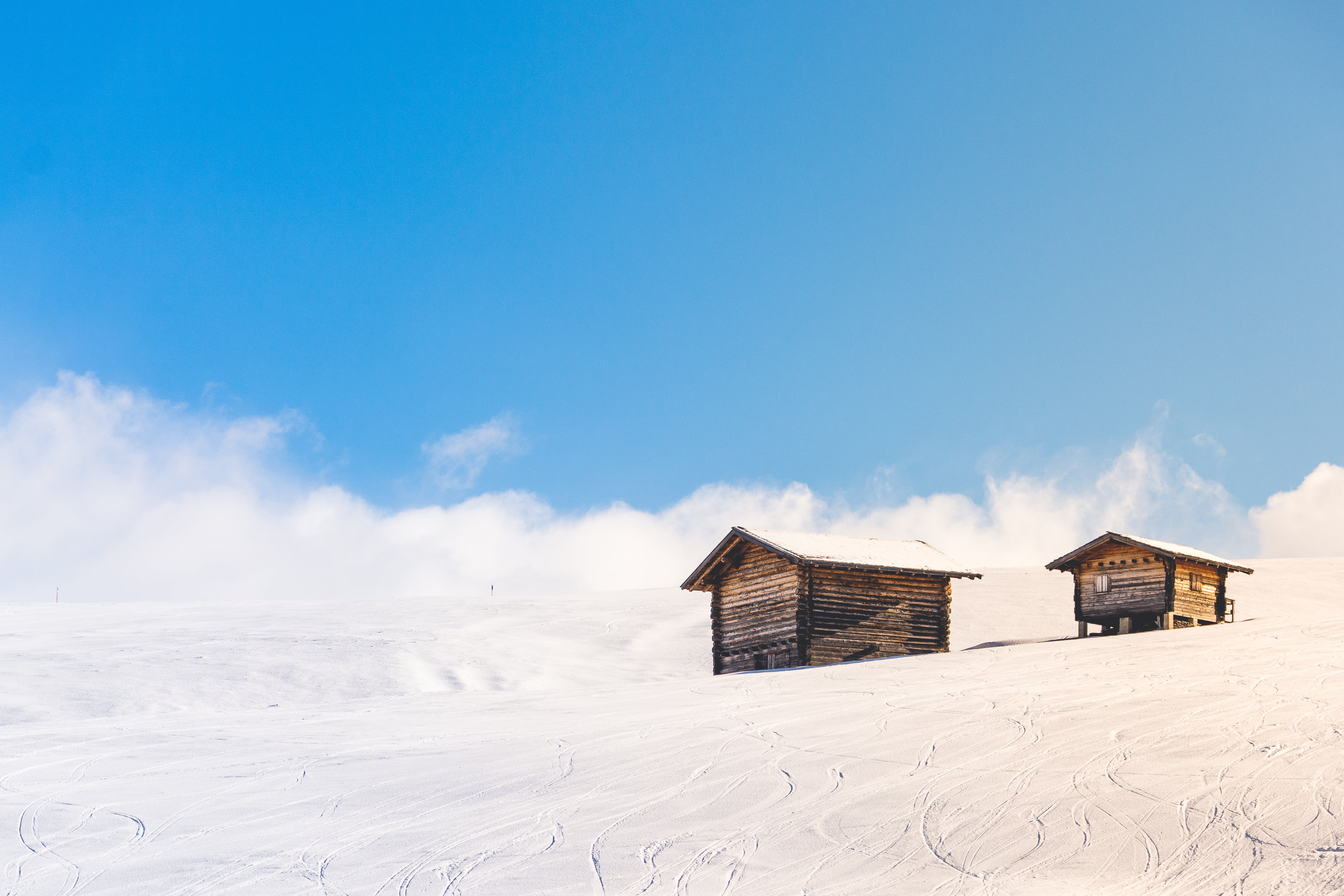 floor, outdoors, cabin, winter, clouds, wooden, nature, building exterior, landscape, built structure, covered, residential building, highland, day, wood - material, HD Wallpaper
