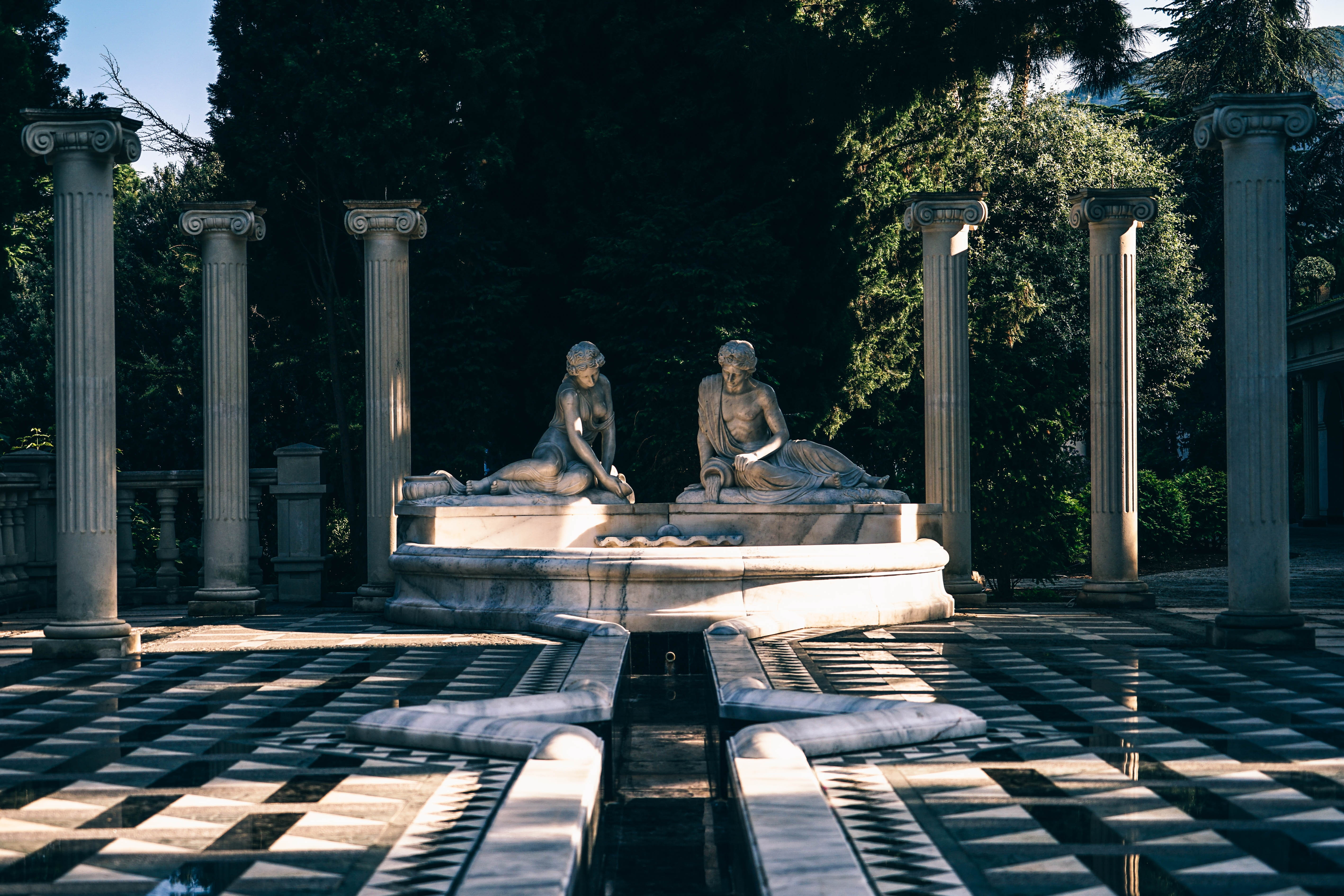 greek, artistic, decoration, ancient, classic, expression, monument, 5K, female, arts, fountain, craftsmanship, black, architecture, carving, marble, black-and-white, HD Wallpaper