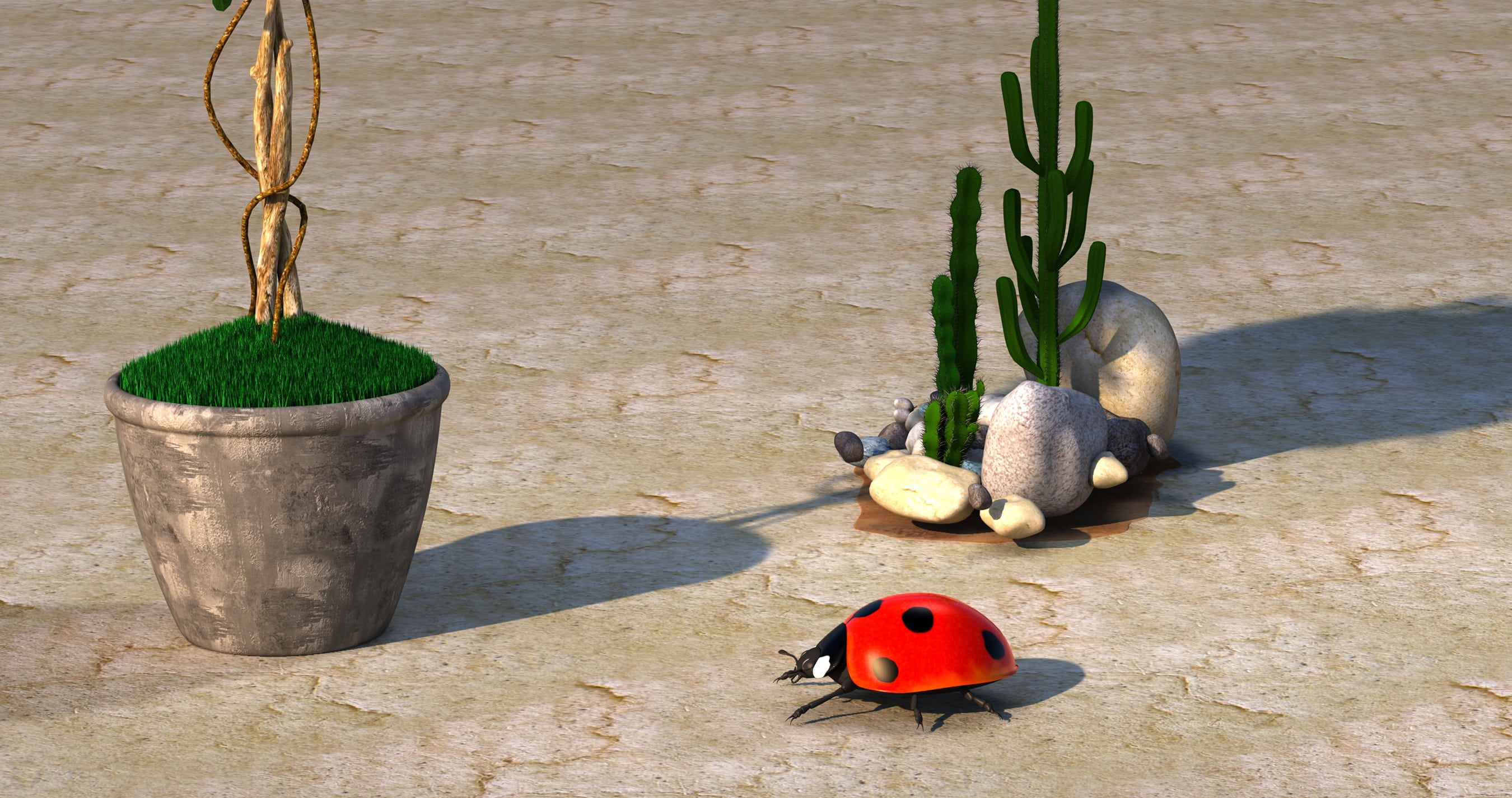 animal, cactus, beetle, stones, plant, garden, 3d model, 3d, nature, mosaic, animal themes, ladybug, animal representation, no people, representation, growth, HD Wallpaper