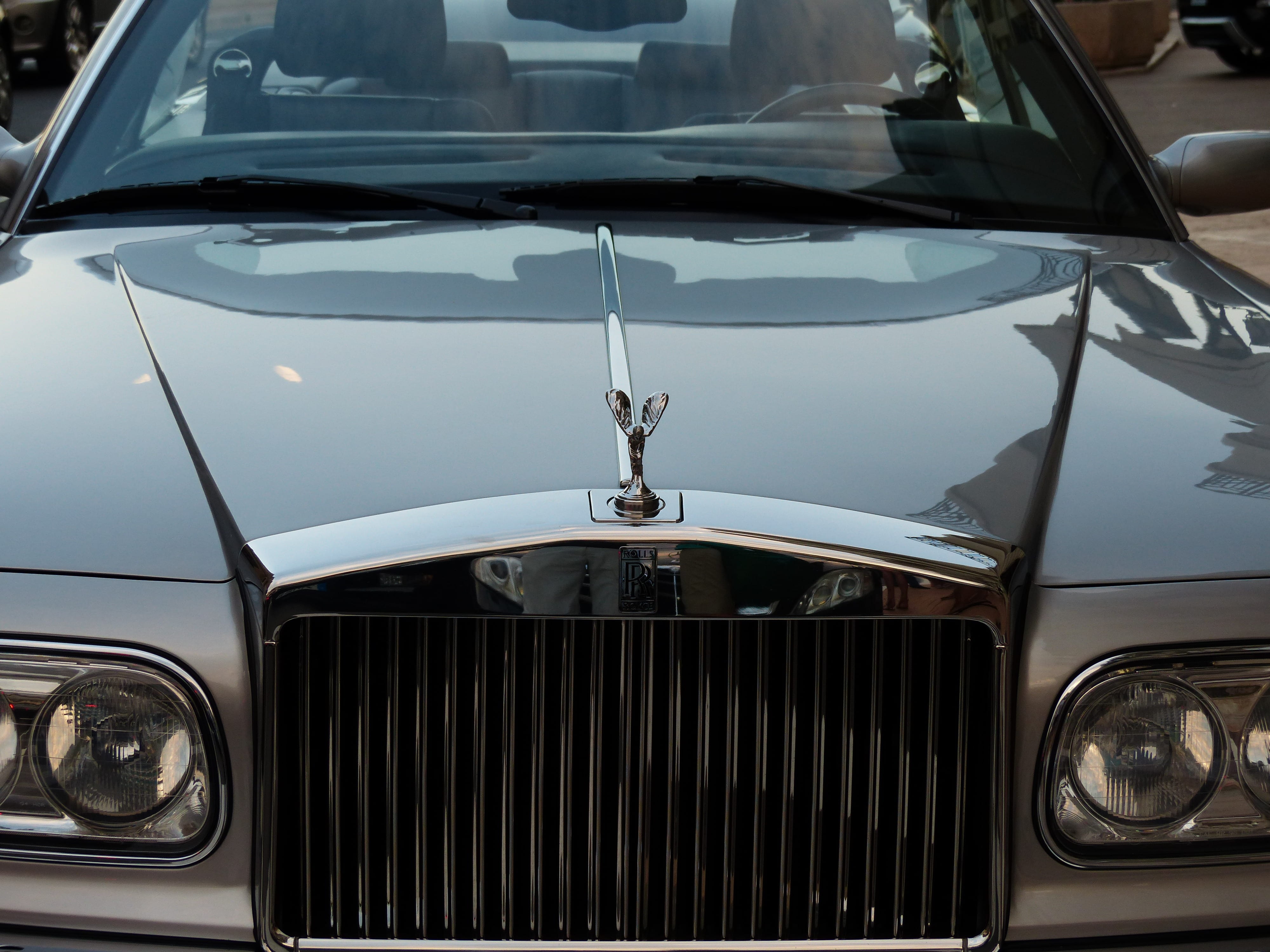vehicle, royce, luxury, rolls royce, windshield, silver, glass - material, headlight, logo, brand, nobel, front view, pegasus, transportation, figure, rolls, HD Wallpaper